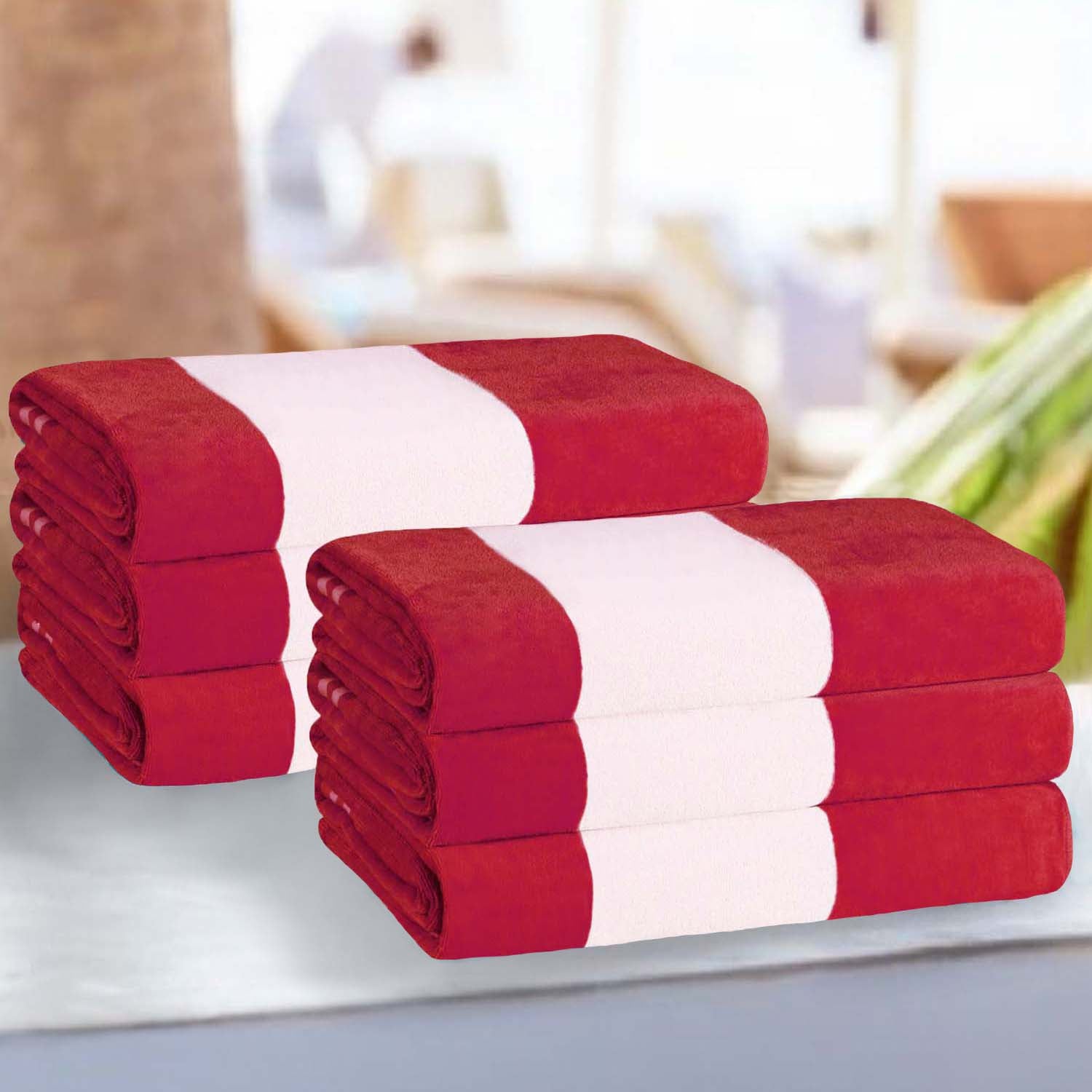 Superior Cabana Stripe Oversized Cotton Beach Towel Set Of 2,4,6 - Red