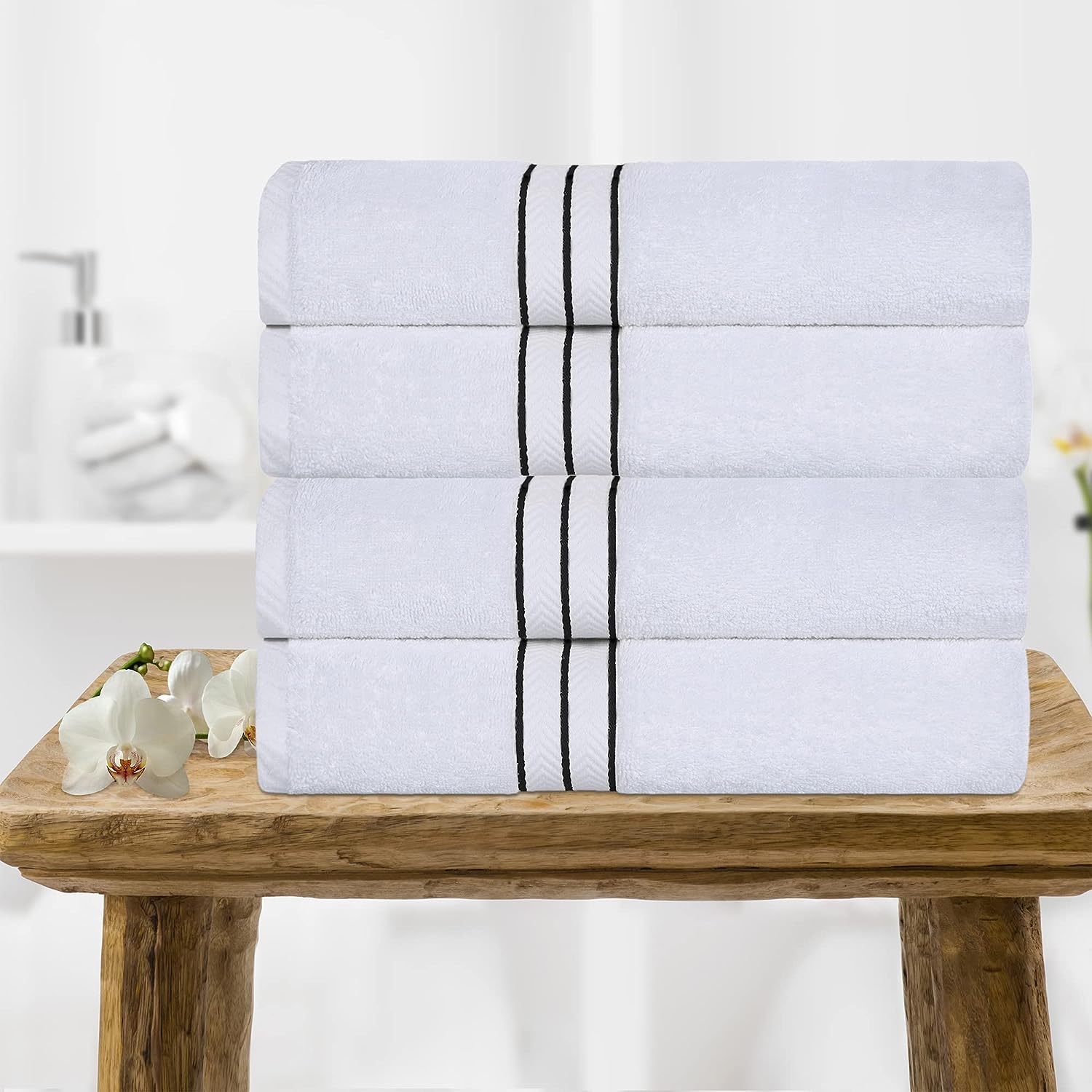 Superior Ultra-Plush Turkish Cotton Super Absorbent Solid Bath Towel Set of 4 - Black