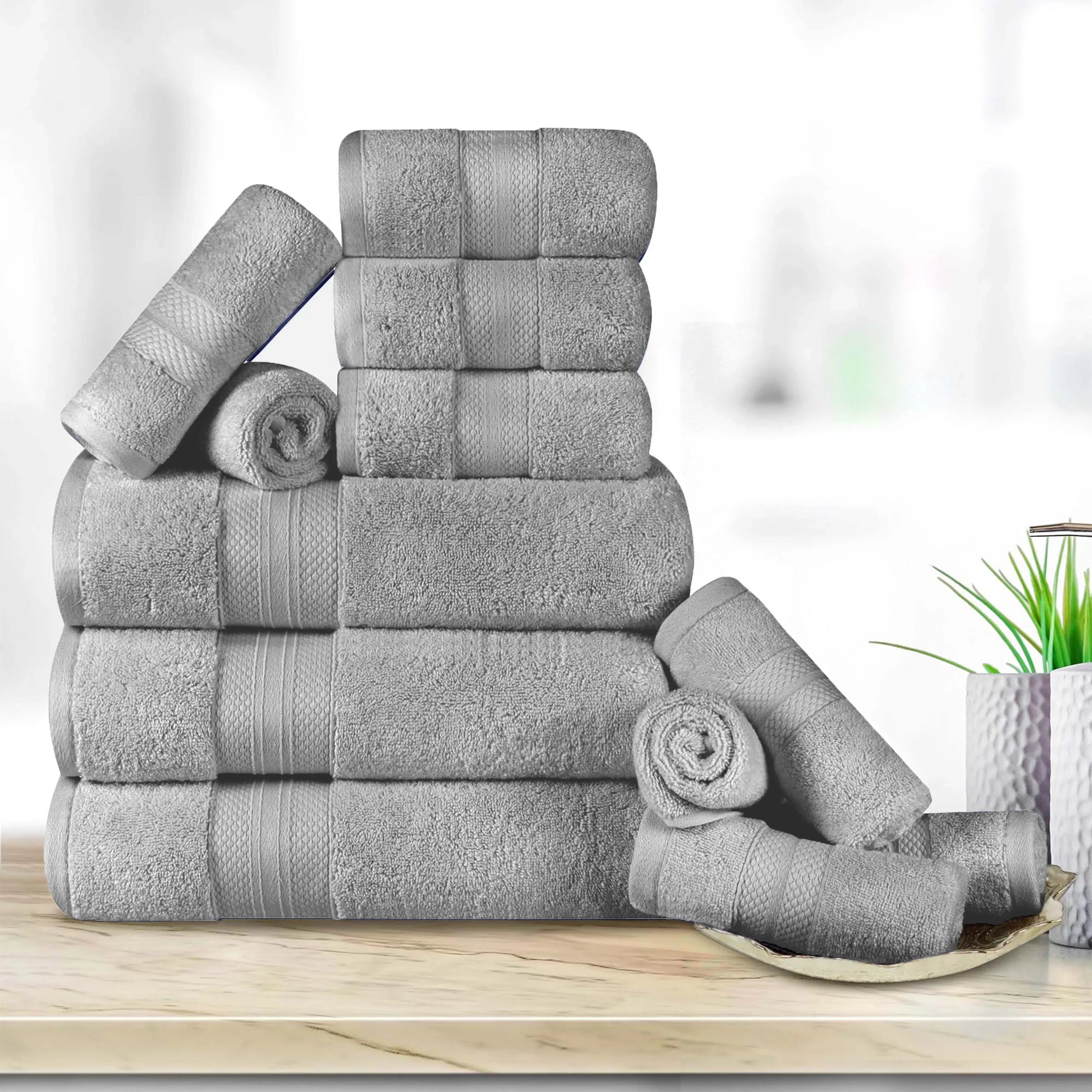 Turkish Cotton Towel Set 12-Piece Aria Plush Solid - Towel Set by Superior Brand