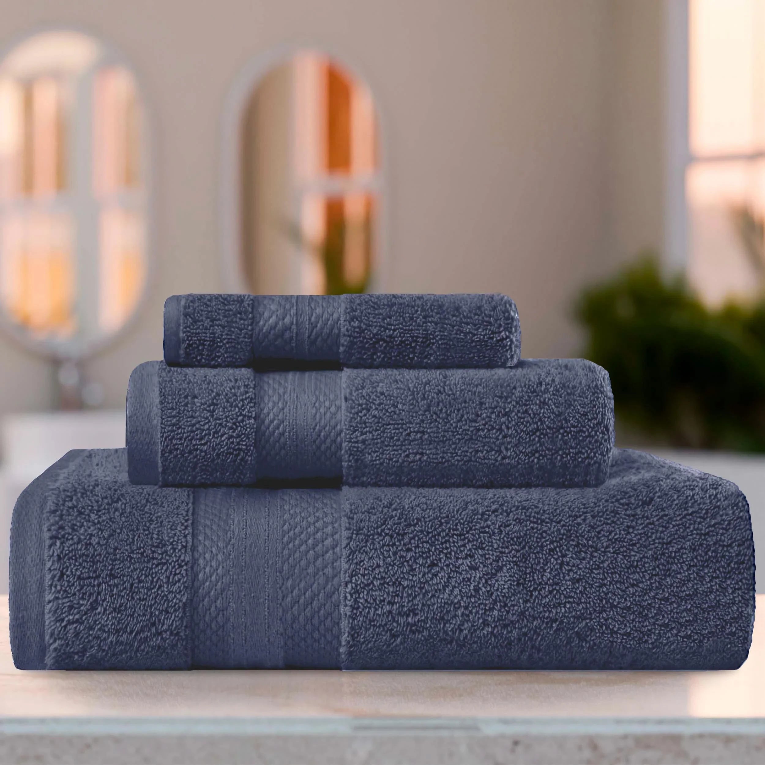 Turkish Cotton Towel Set 3-Piece Aria Plush Solid - Towel Set by Superior Brand