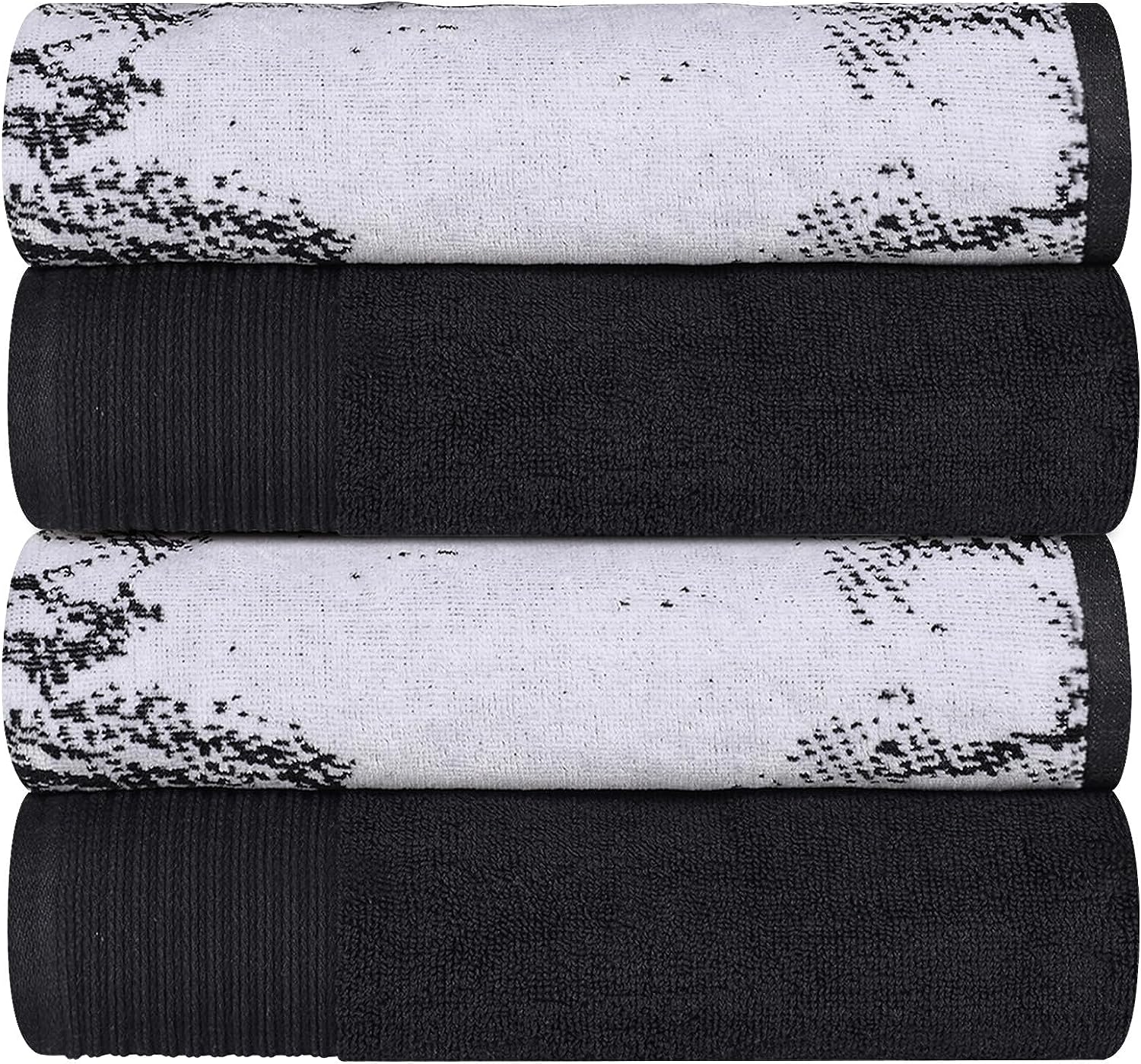 Superior Cotton Medium Weight Marble Solid Jacquard Border Bath Towels (Set of 4) - Black