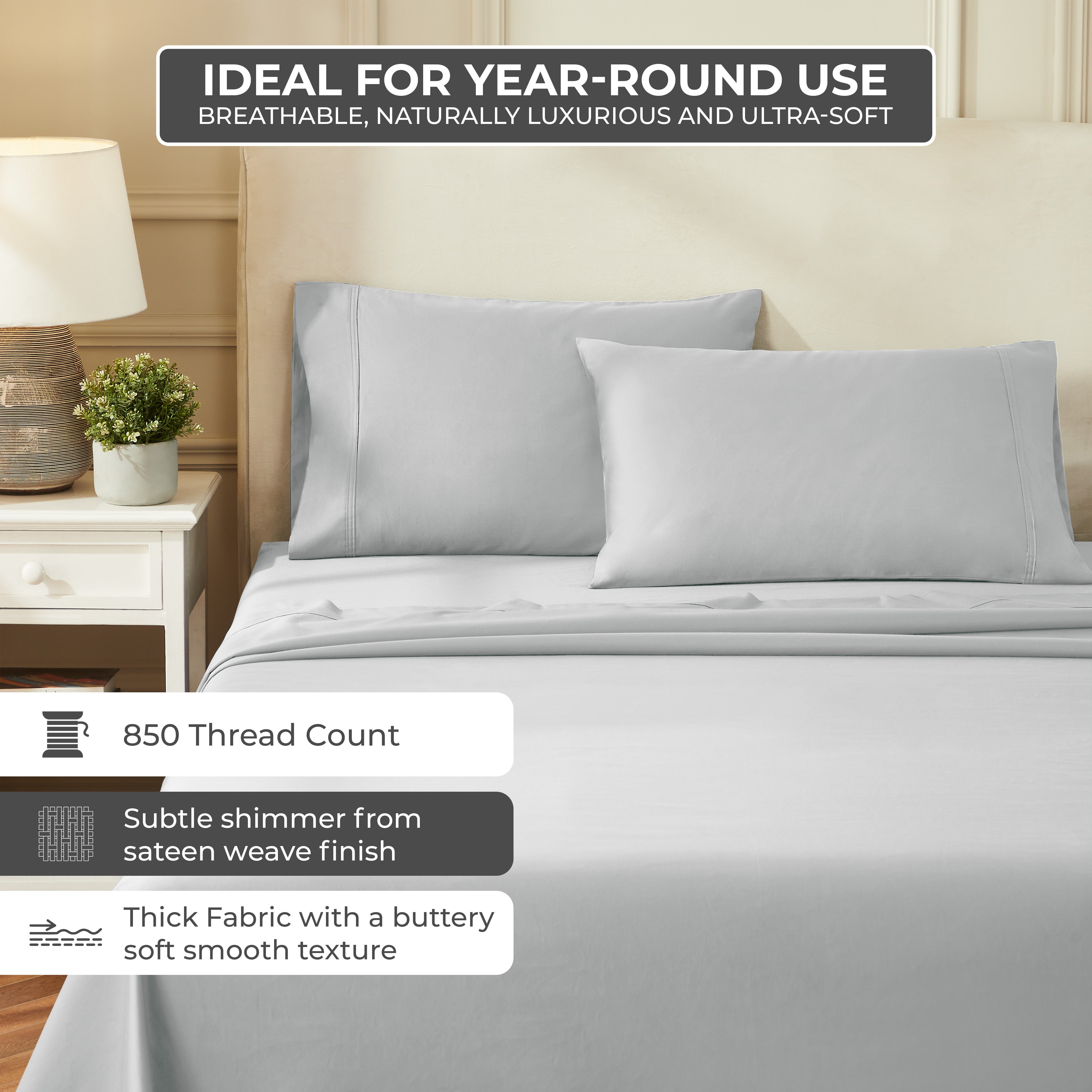 100% Egyptian Cotton 850 Thread Count Solid Bed Pillowcase Set - Pillowcases by Superior Brand