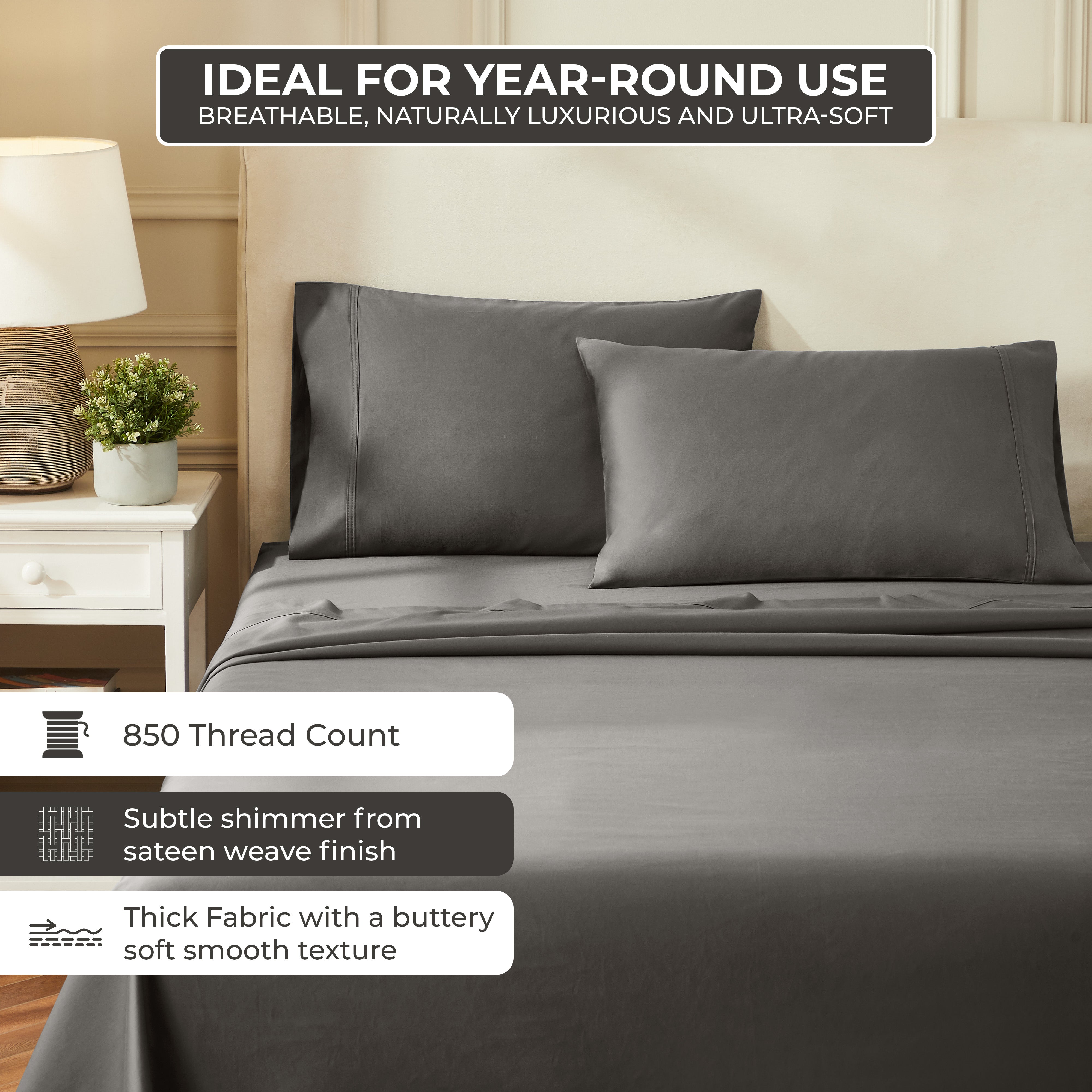 100% Egyptian Cotton 850 Thread Count Solid Bed Pillowcase Set - Pillowcases by Superior Brand