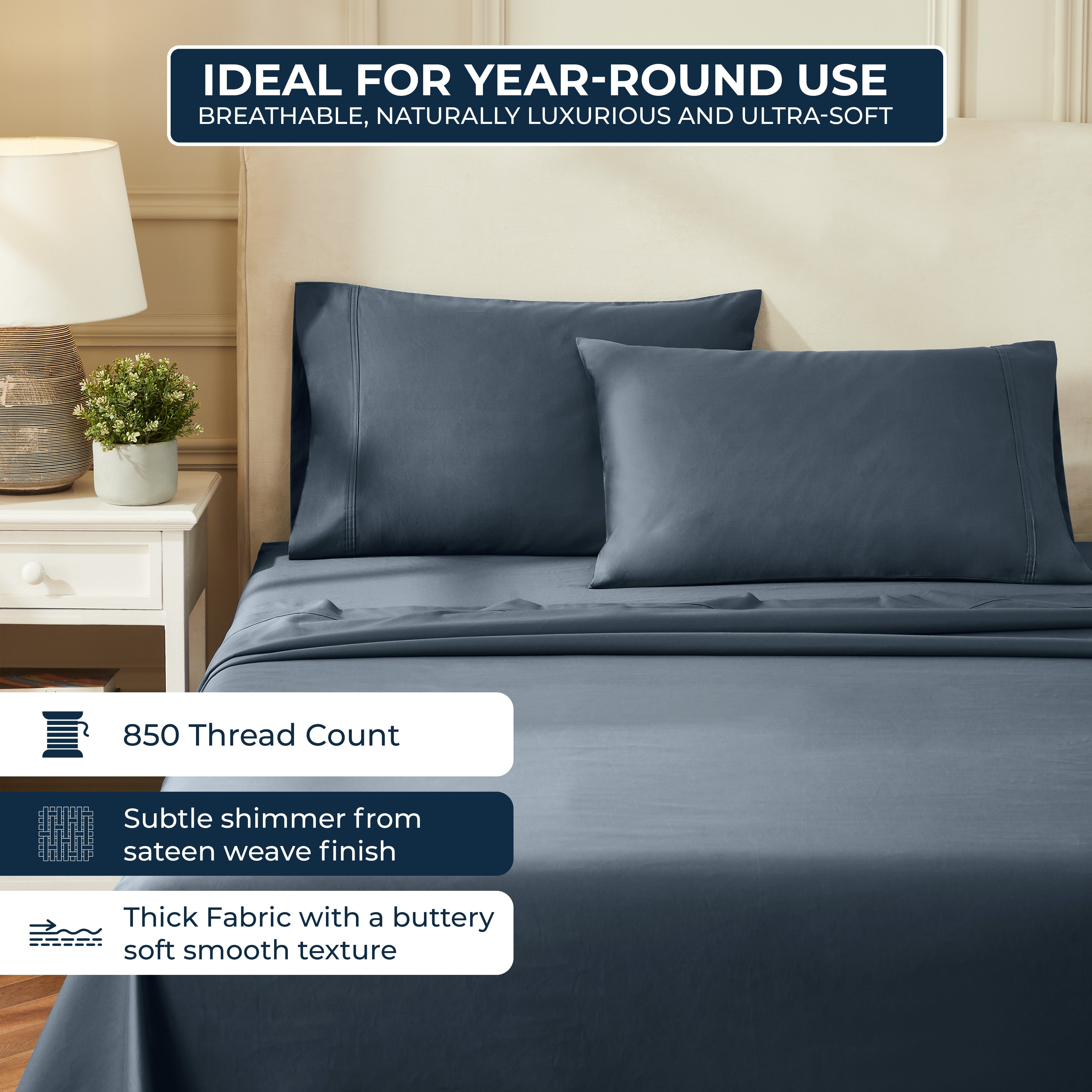 100% Egyptian Cotton 850 Thread Count Solid Bed Pillowcase Set - Pillowcases by Superior Brand