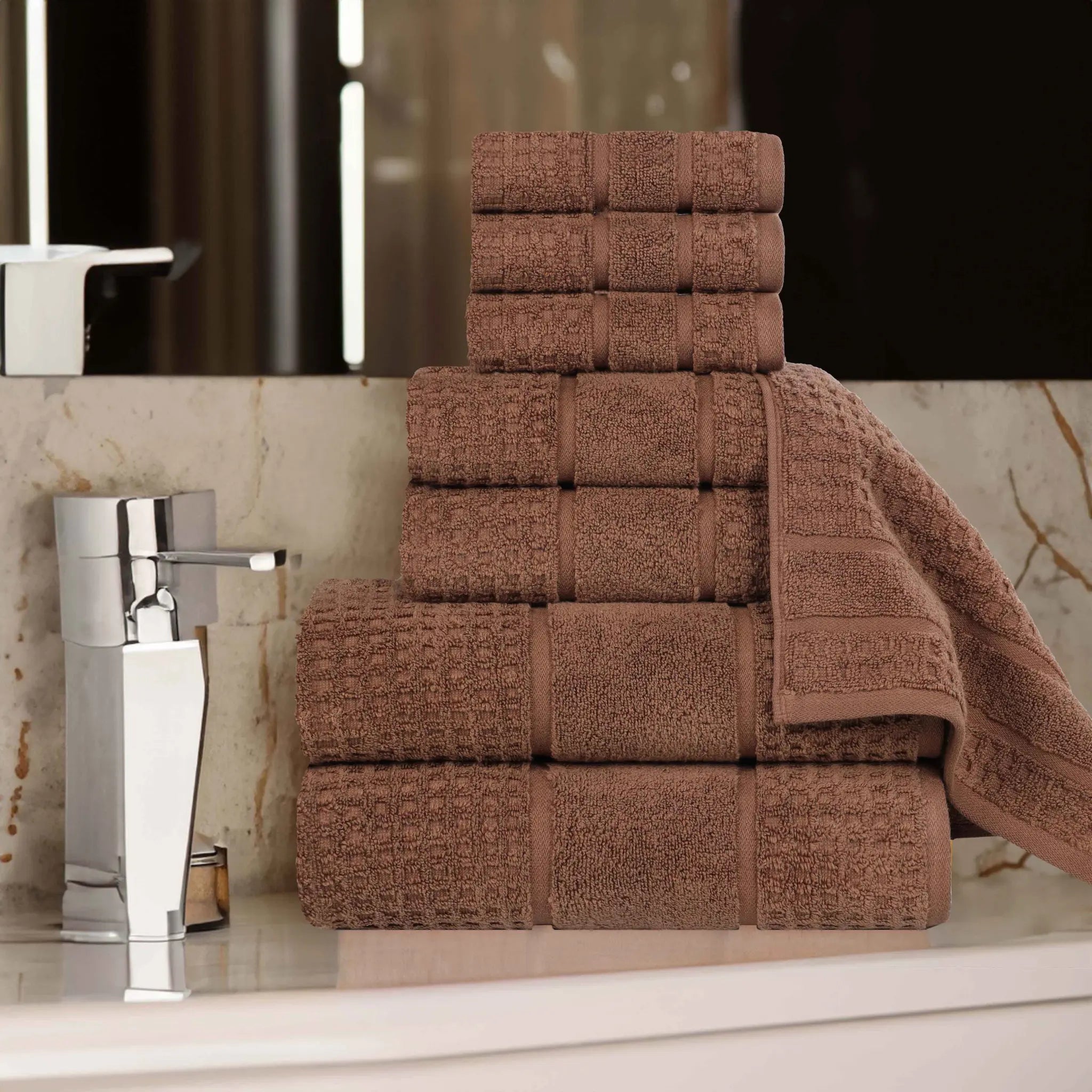 Napa Zero Twist Cotton Solid Waffle Honeycomb 8 Piece Towel Set - Towel Set by Superior Brand
