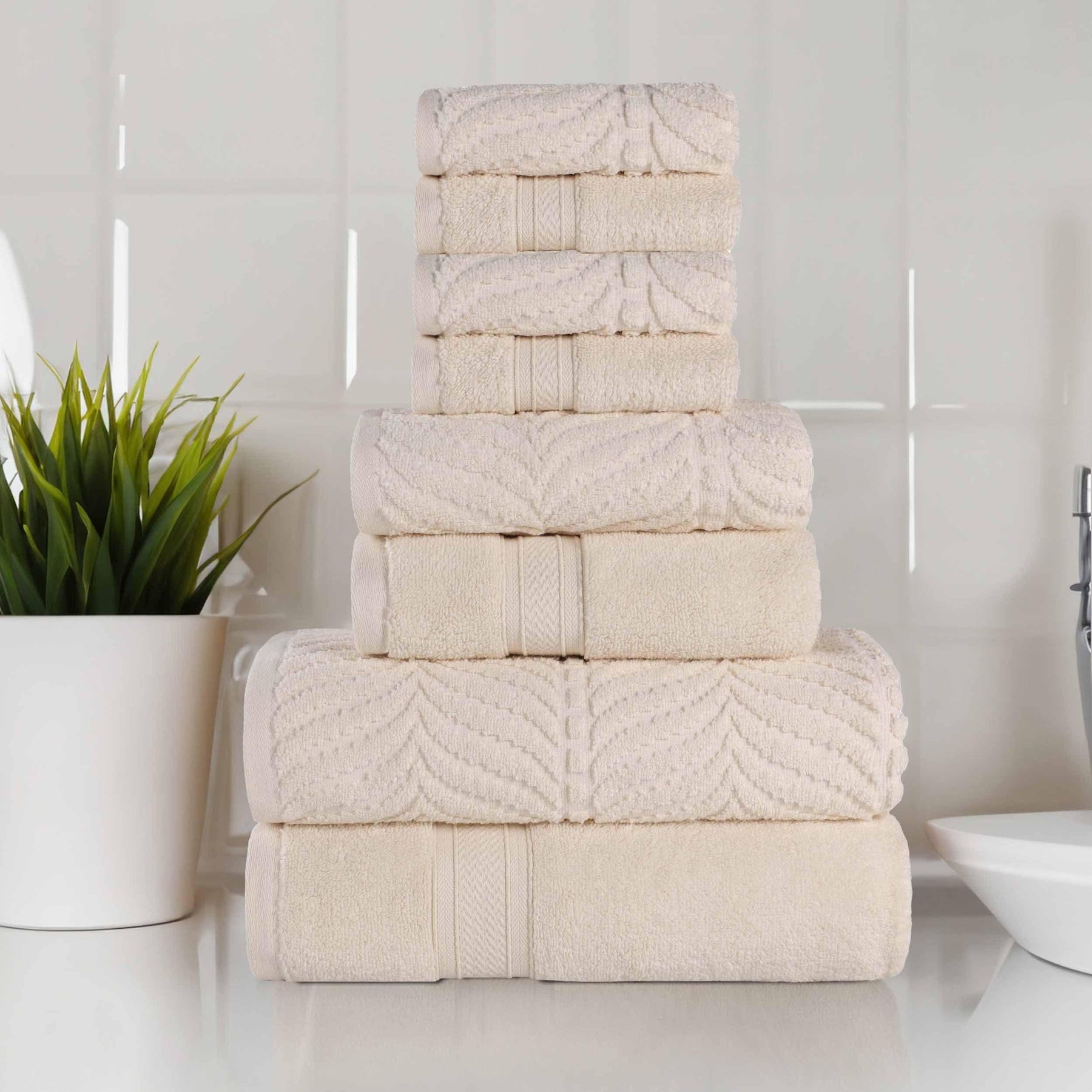 Chevron Zero Twist Cotton Solid and Jacquard 8 Piece Towel Set