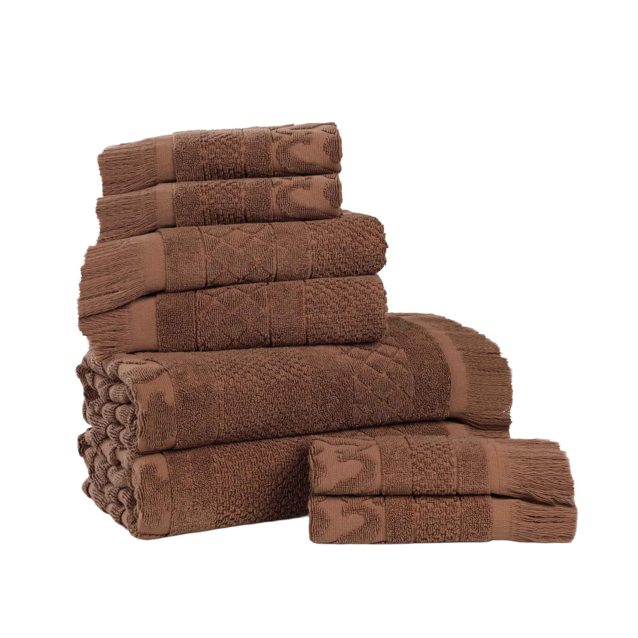 Rolla Cotton Geometric Jacquard Plush Soft Absorbent 8 Piece Towel Set - Towel Set by Superior Brand