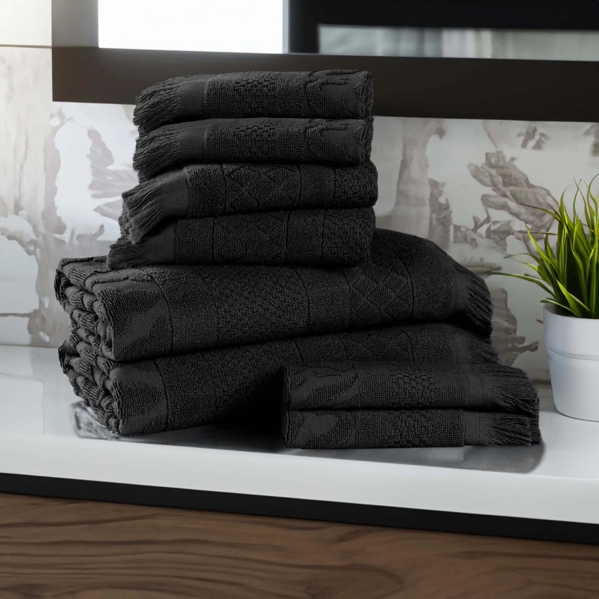 Rolla Cotton Geometric Jacquard Plush Soft Absorbent 8 Piece Towel Set - Towel Set by Superior Brand