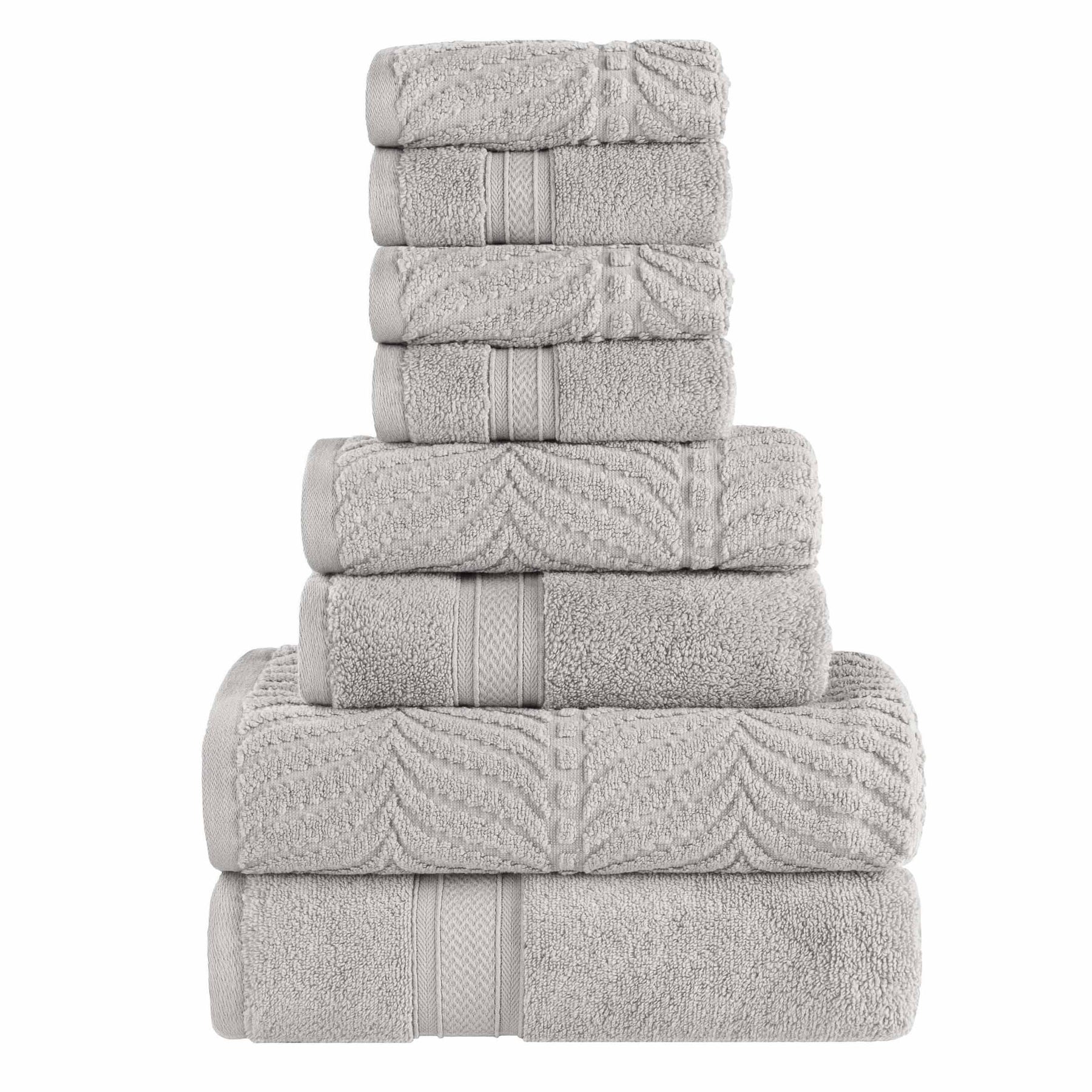 Chevron Zero Twist Cotton Solid and Jacquard 8 Piece Towel Set