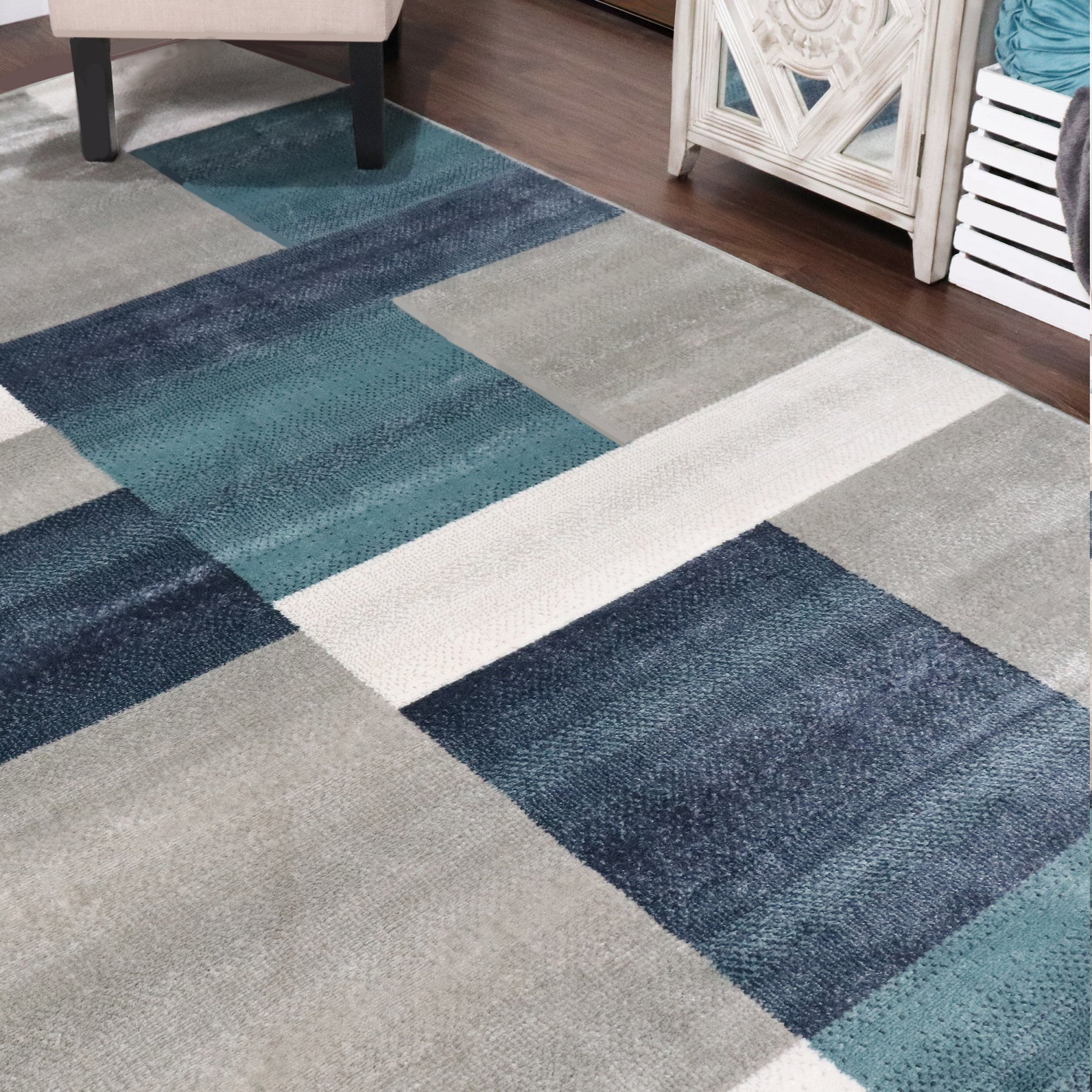 Clifton Geometric Color Block Plush Modern Indoor Area Rug or Runner Rug