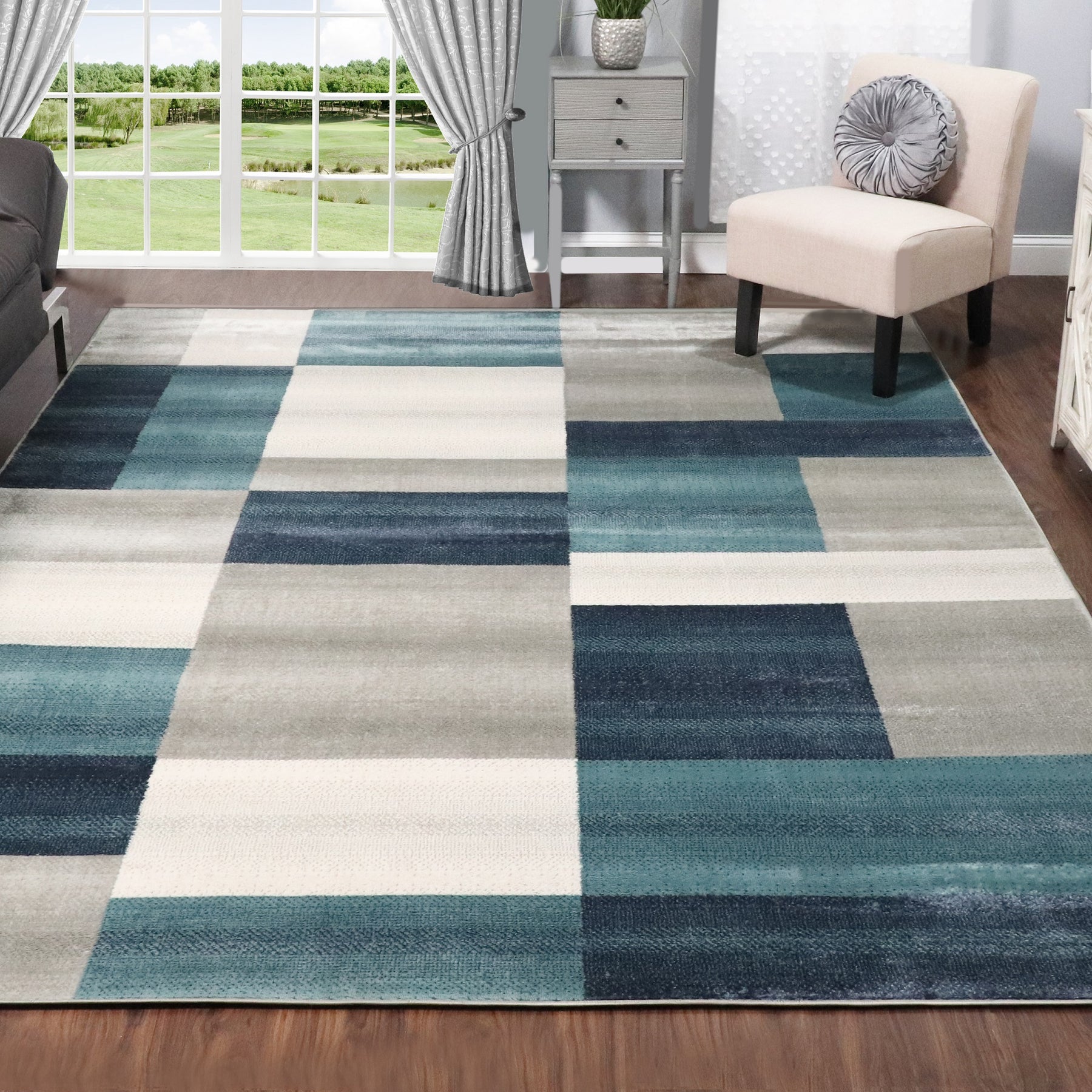 Clifton Geometric Color Block Plush Modern Indoor Area Rug or Runner Rug