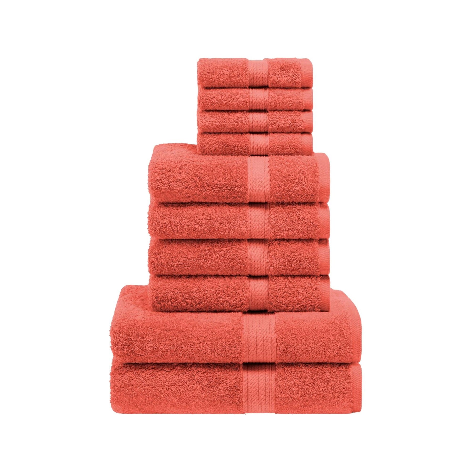 Egyptian Cotton Heavyweight 10 Piece Bath Towel Set - Coral