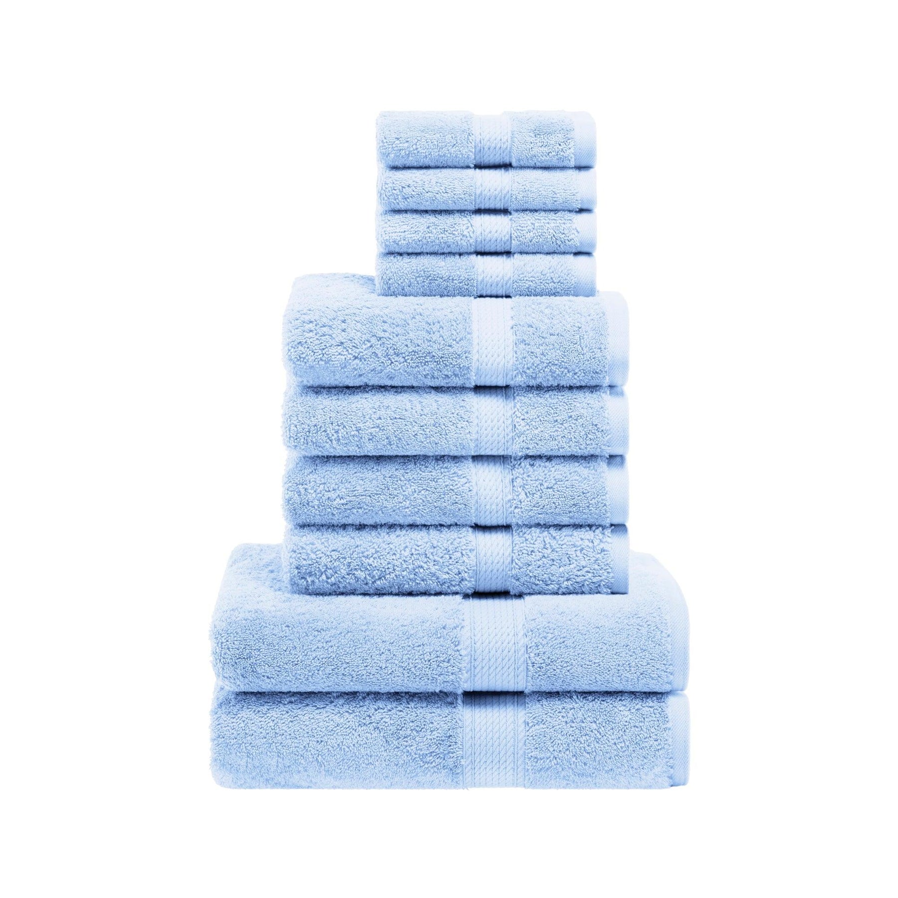 Egyptian Cotton Heavyweight 10 Piece Bath Towel Set - Light Blue