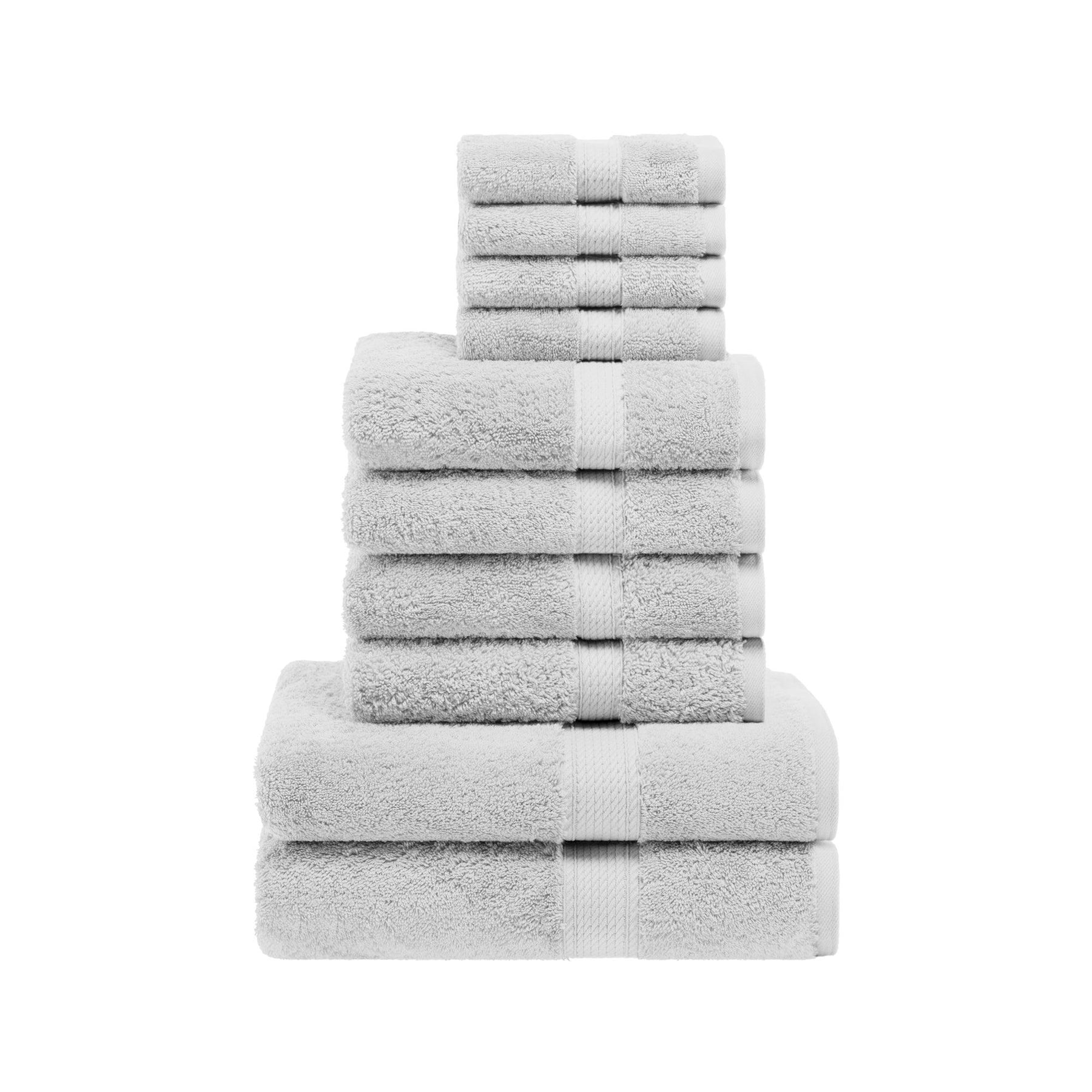 Egyptian Cotton Heavyweight 10 Piece Bath Towel Set - Silver