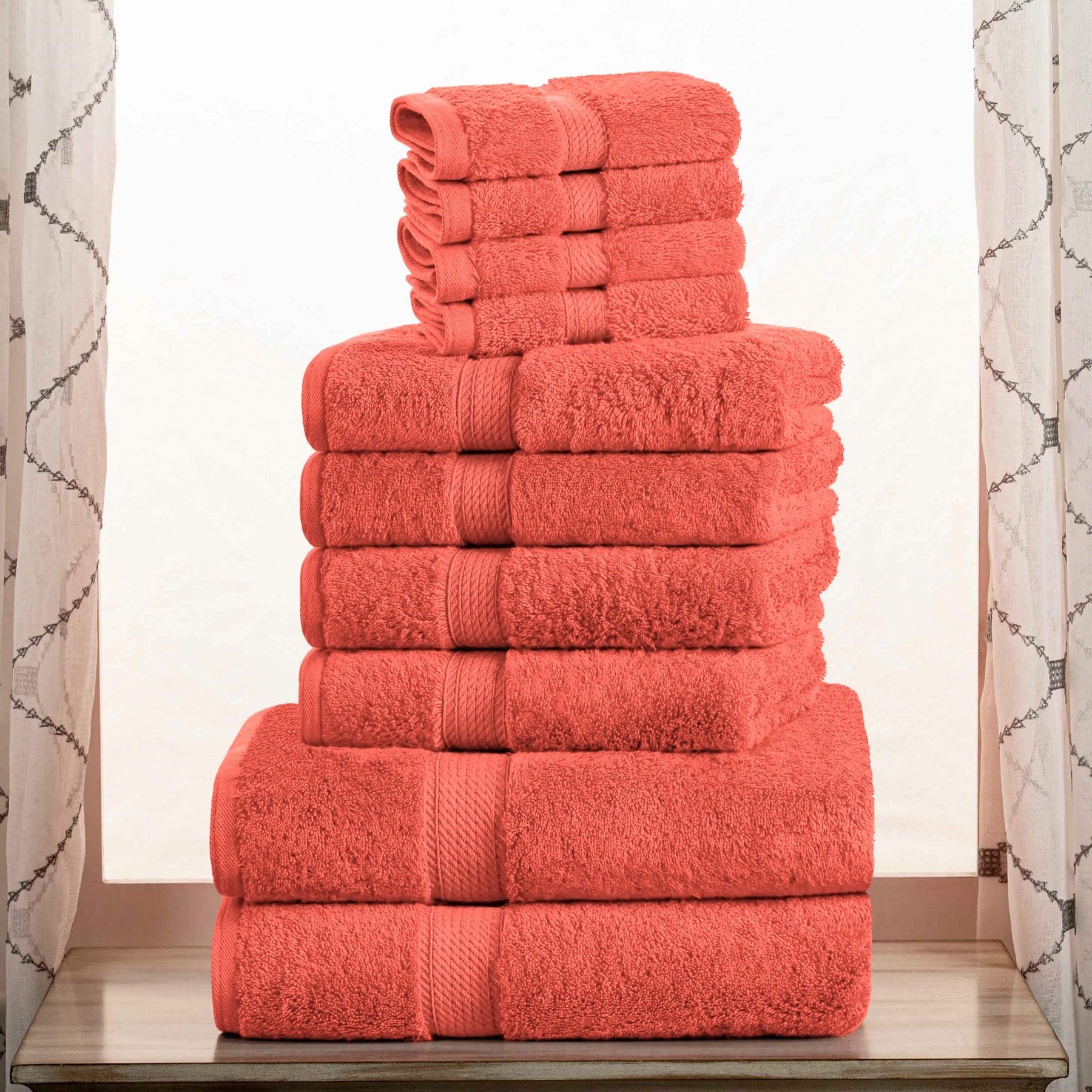 Egyptian Cotton Heavyweight 10 Piece Bath Towel Set - Coral