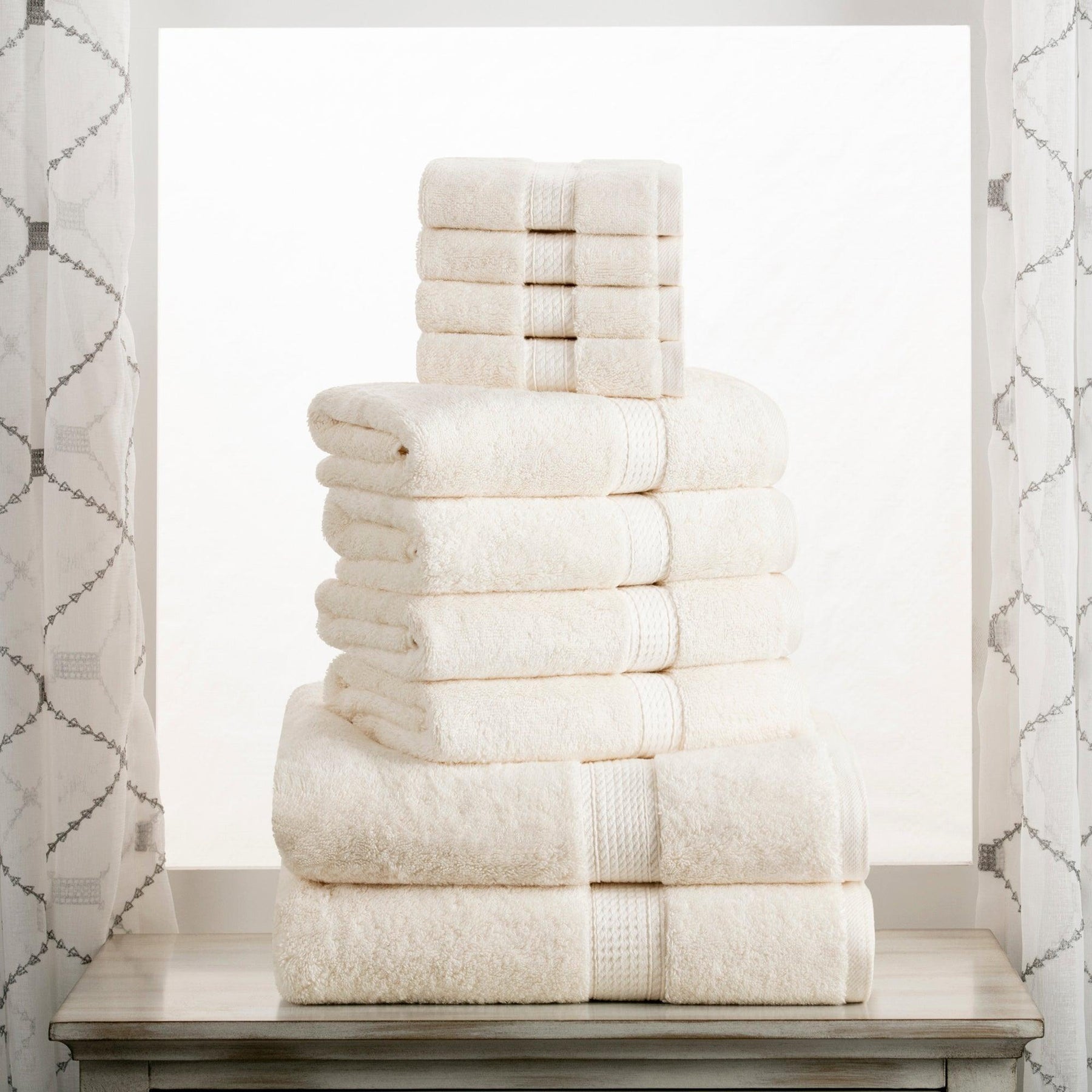 Egyptian Cotton Heavyweight 10 Piece Bath Towel Set - Cream