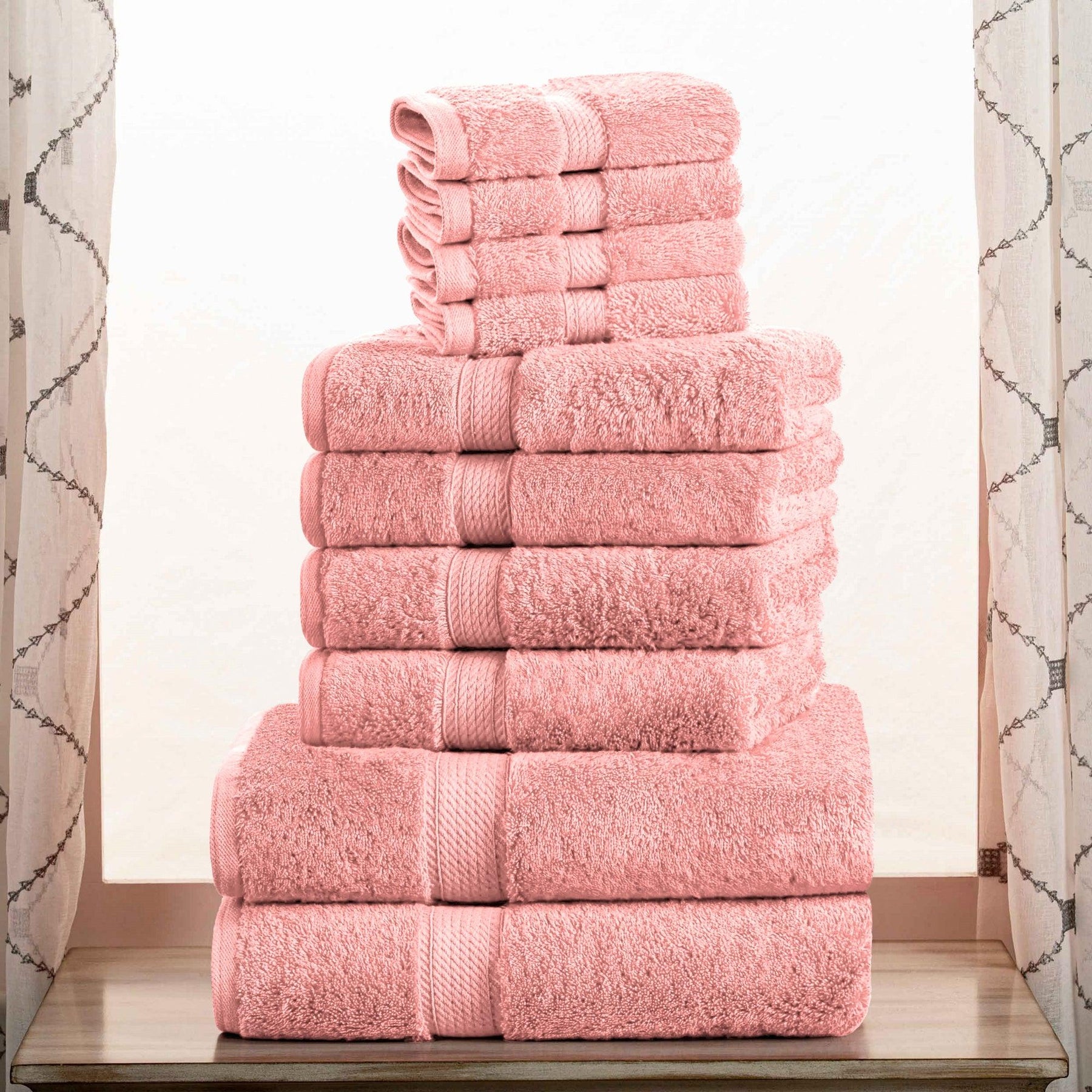 Egyptian Cotton Heavyweight 10 Piece Bath Towel Set - Tea Rose