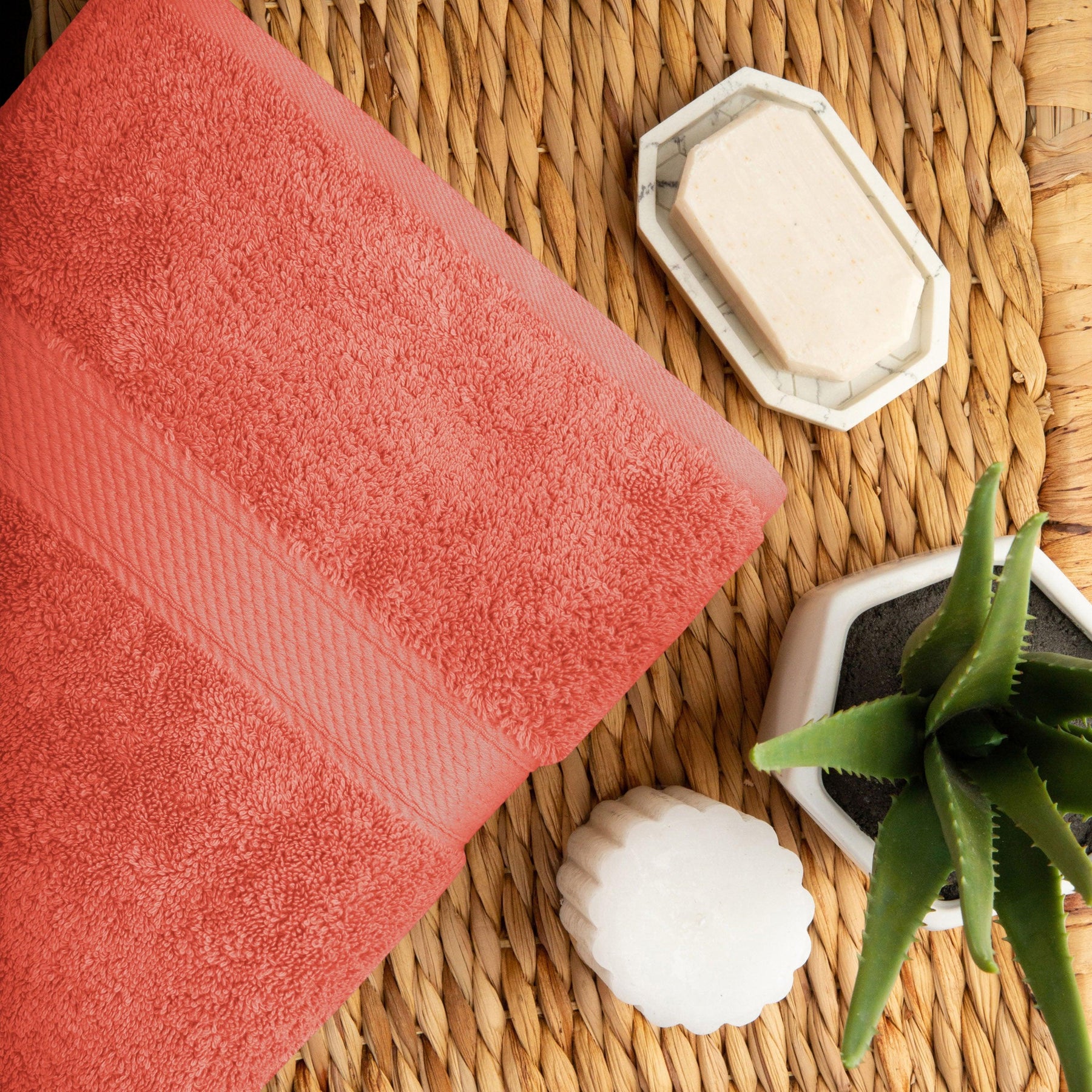 Egyptian Cotton Heavyweight 2 Piece Bath Towel Set - Coral