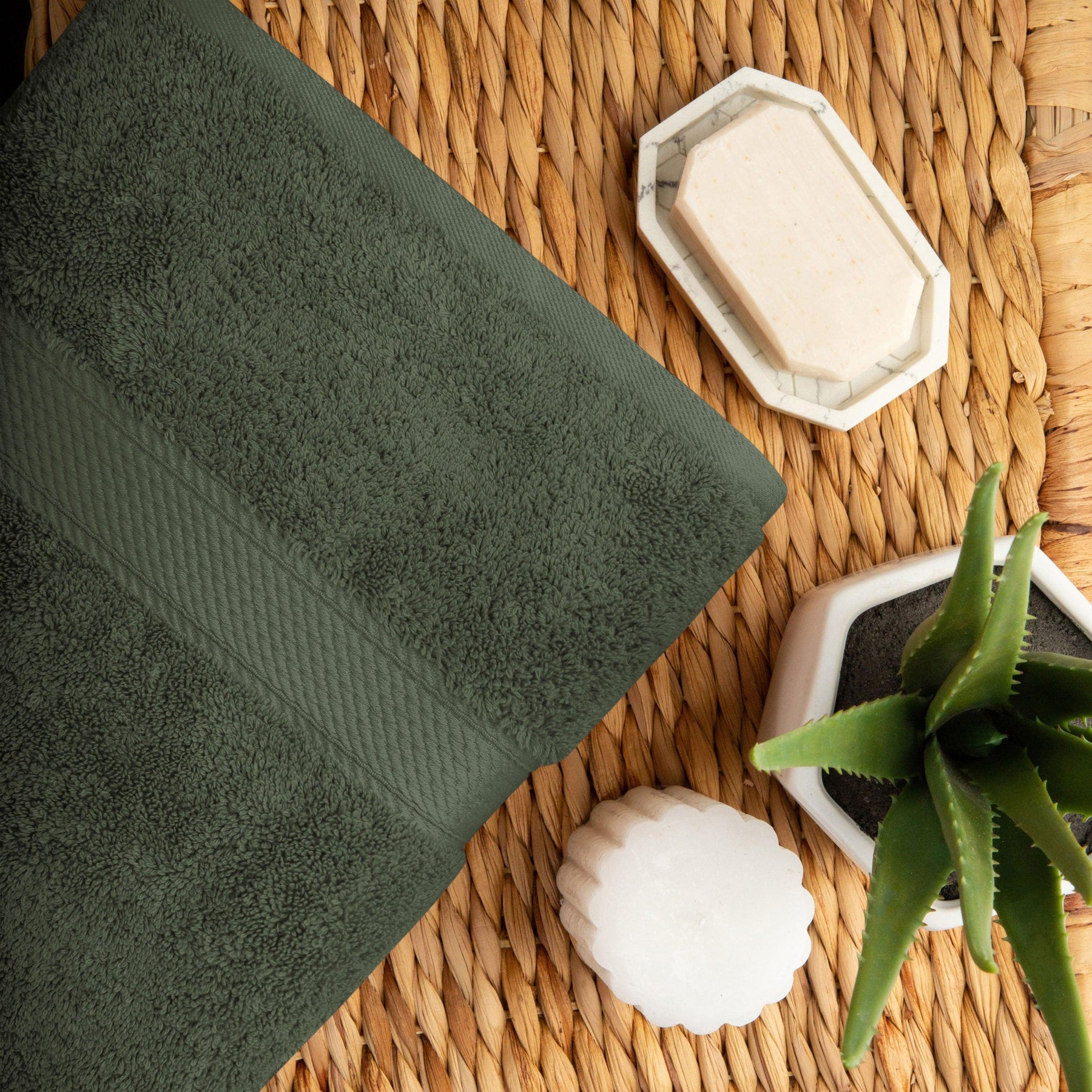 Egyptian Cotton Heavyweight 2 Piece Bath Towel Set - Forest Green