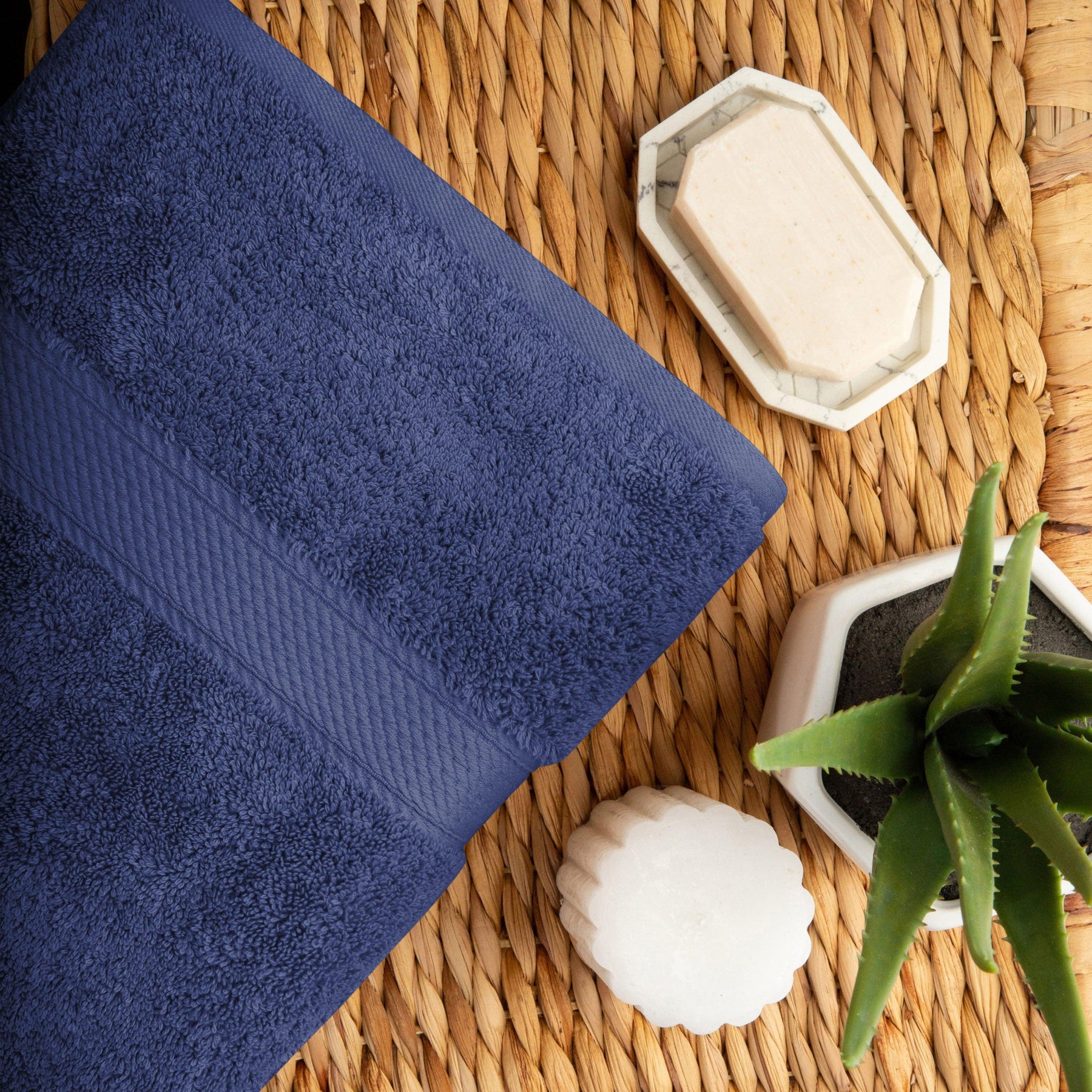 Egyptian Cotton Heavyweight 2 Piece Bath Towel Set - Navy Blue