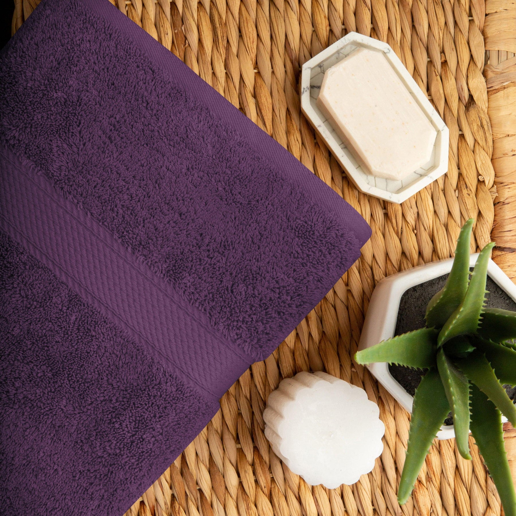 Egyptian Cotton Heavyweight 2 Piece Bath Towel Set - Plum