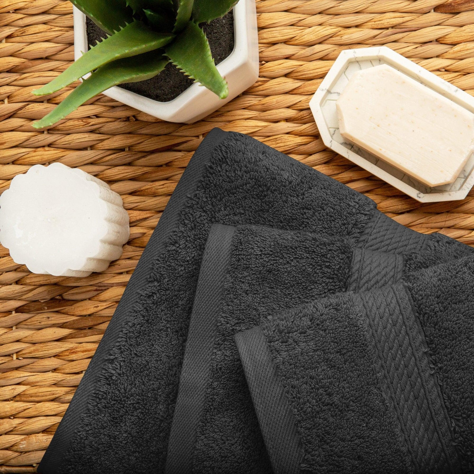 Egyptian Cotton Heavyweight 3 Piece Bath Towel Set - Black