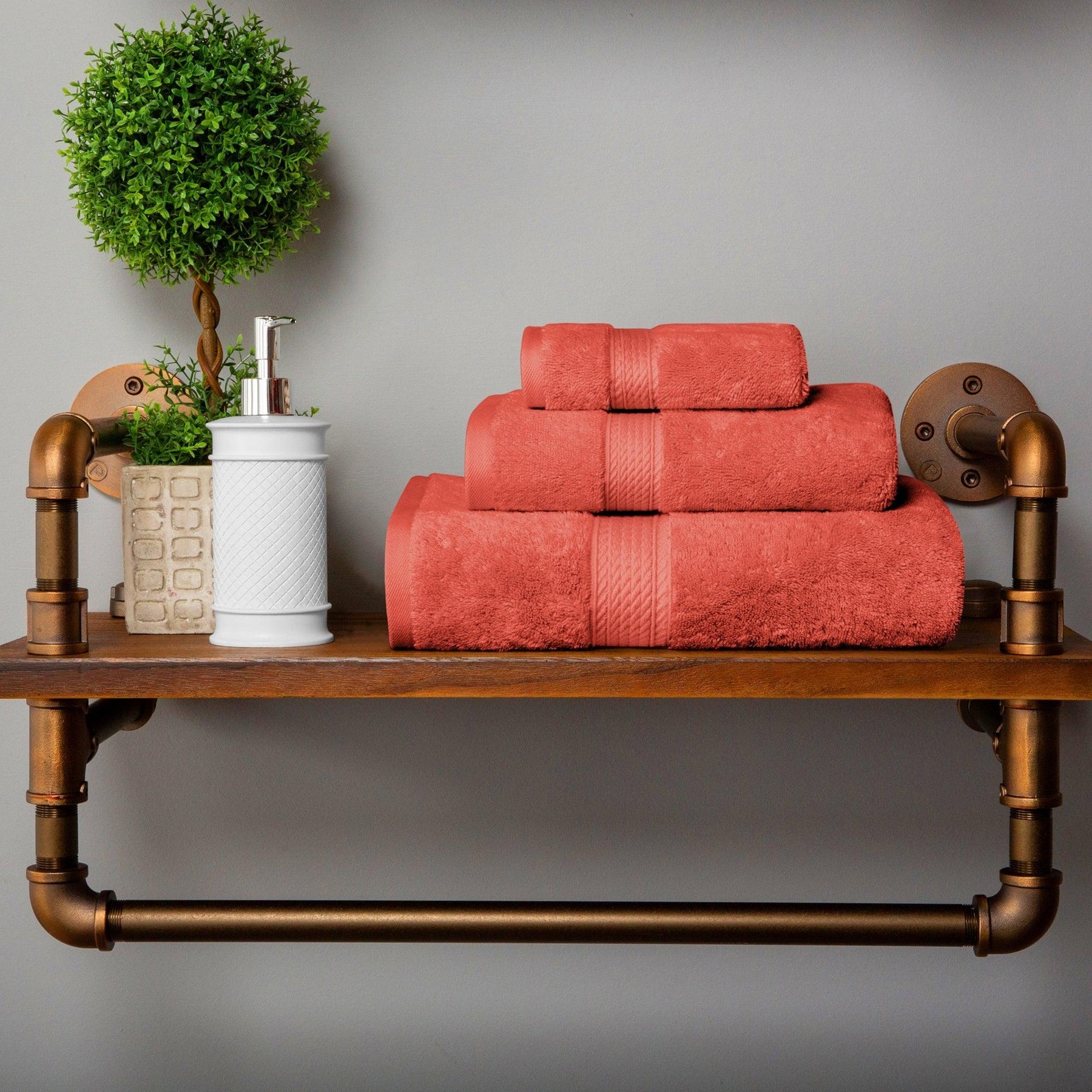 Egyptian Cotton Heavyweight 3 Piece Bath Towel Set - Coral