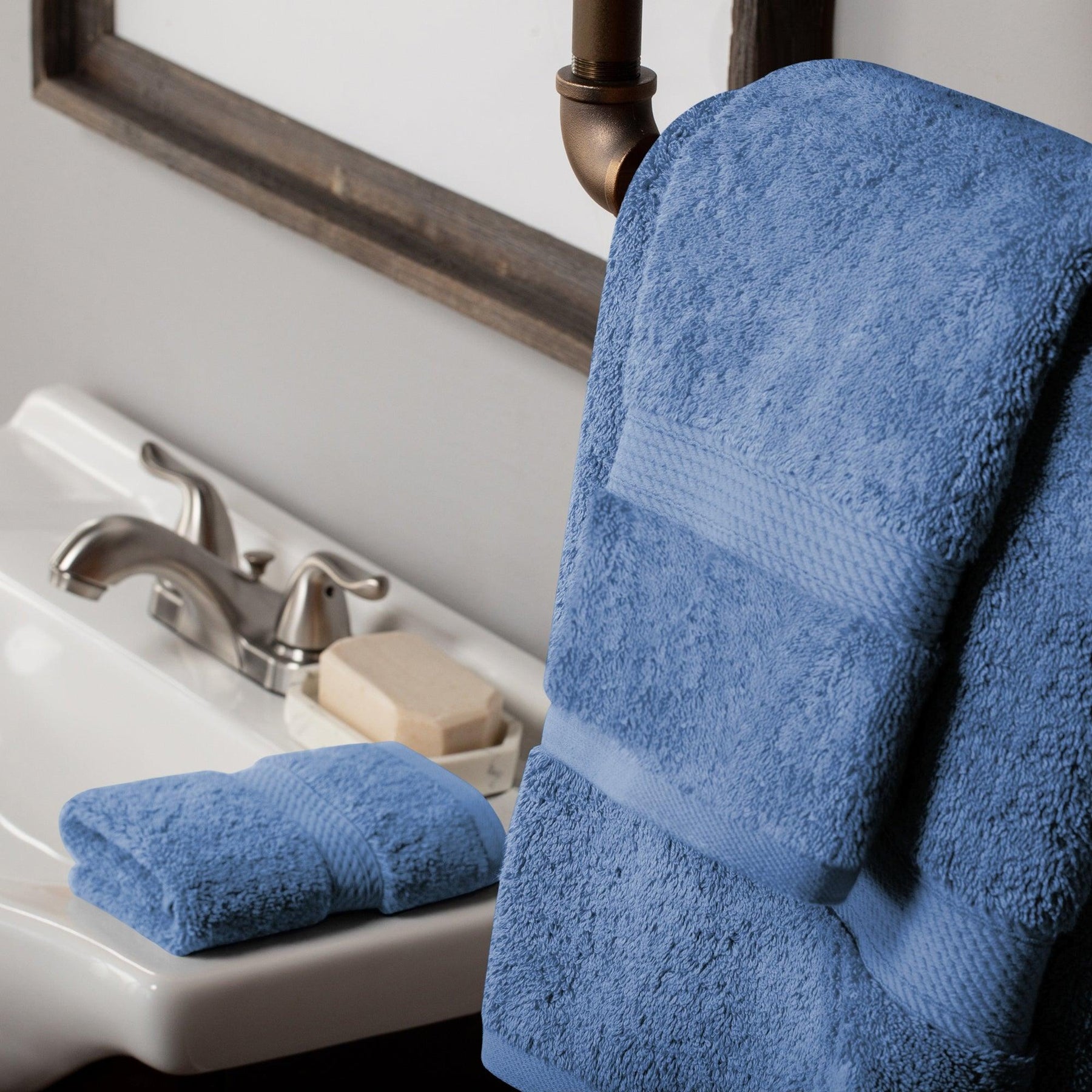 Egyptian Cotton Heavyweight 3 Piece Bath Towel Set - Denim Blue