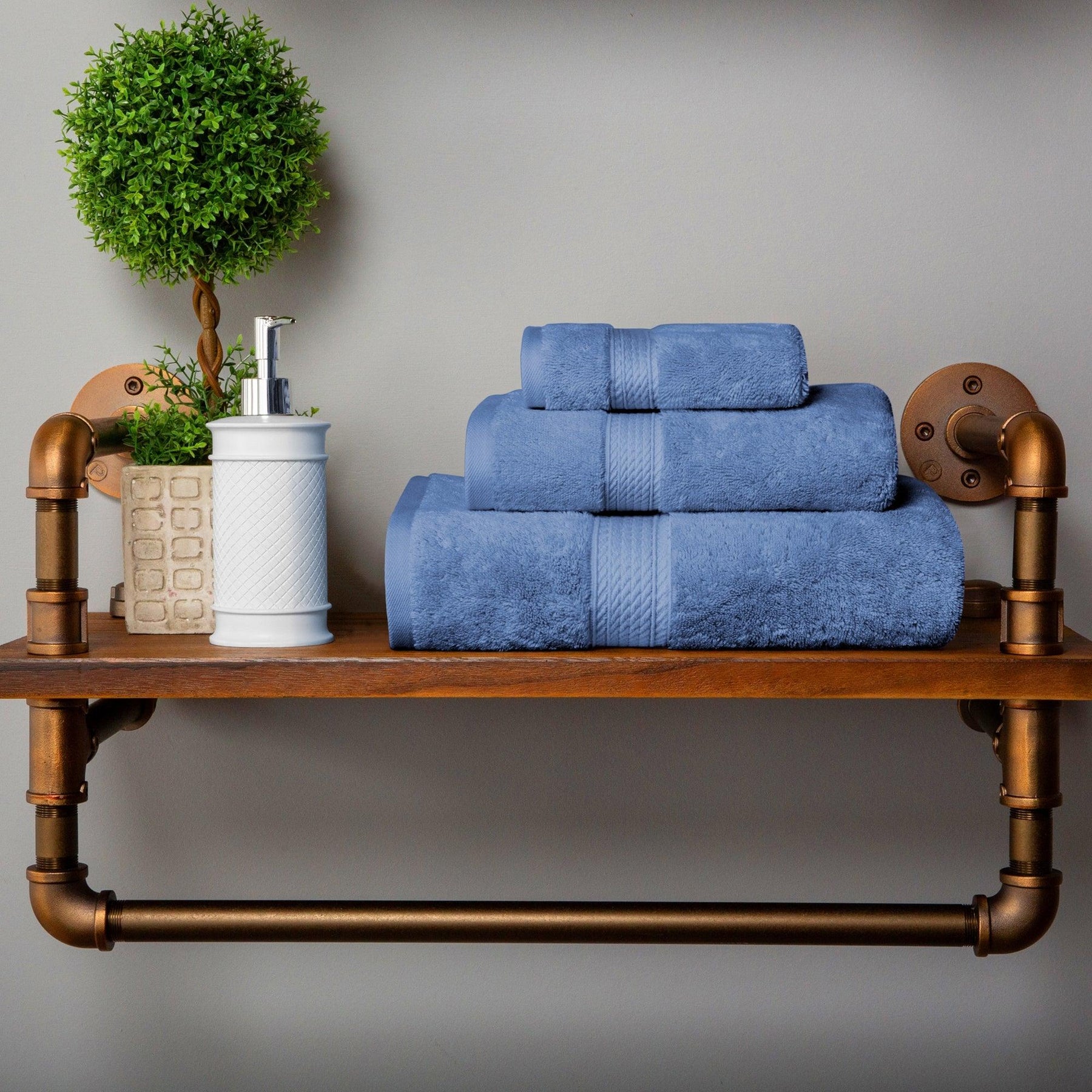 Egyptian Cotton Heavyweight 3 Piece Bath Towel Set - Denim Blue