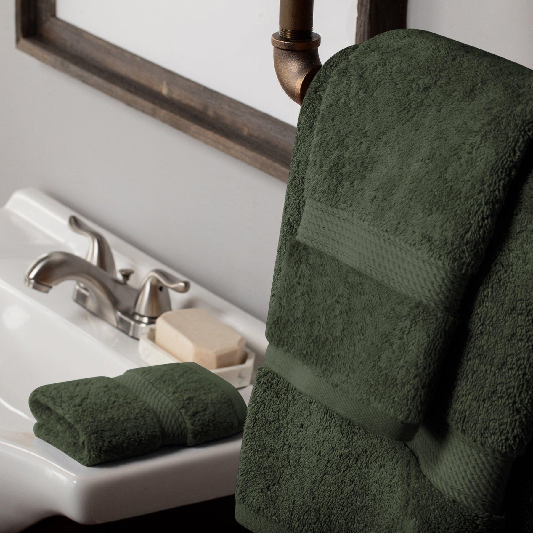 Egyptian Cotton Heavyweight 3 Piece Bath Towel Set - Forest Green