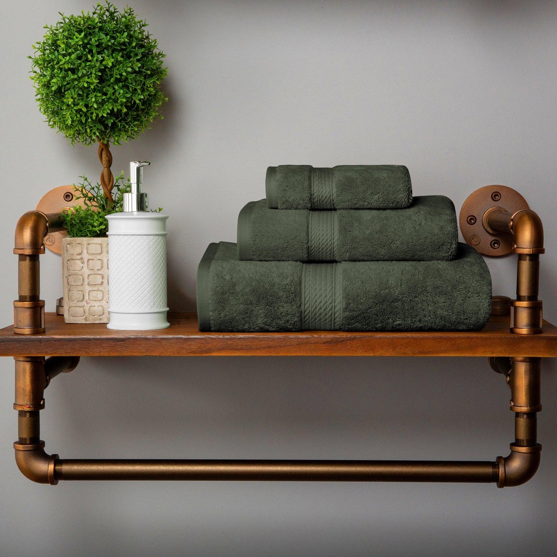 Egyptian Cotton Heavyweight 3 Piece Bath Towel Set - Forest Green