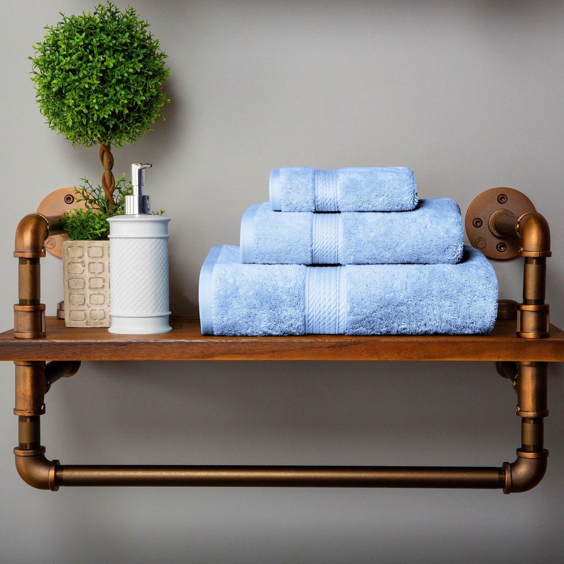 Egyptian Cotton Heavyweight 3 Piece Bath Towel Set - Light Blue