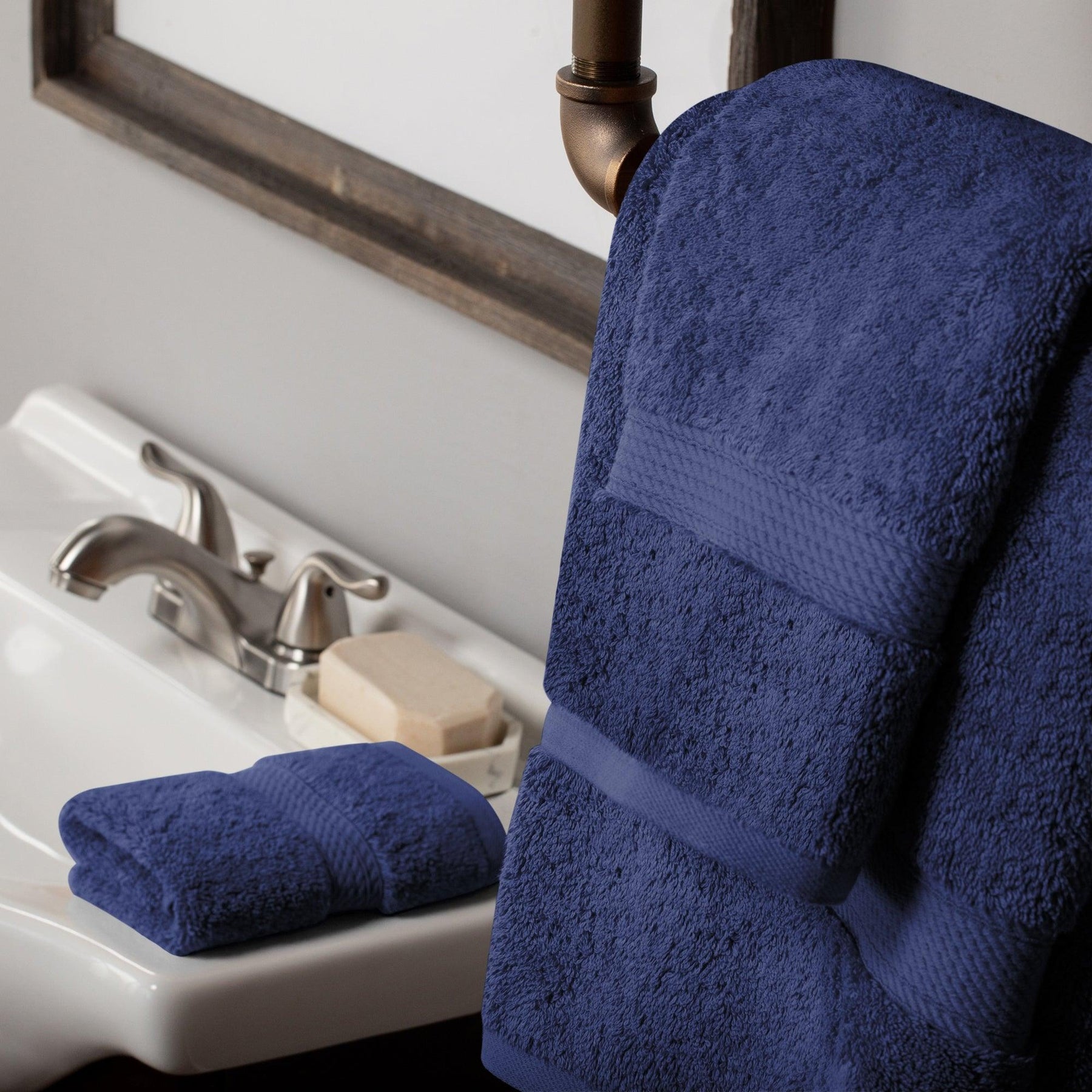 Egyptian Cotton Heavyweight 3 Piece Bath Towel Set - Navy Blue