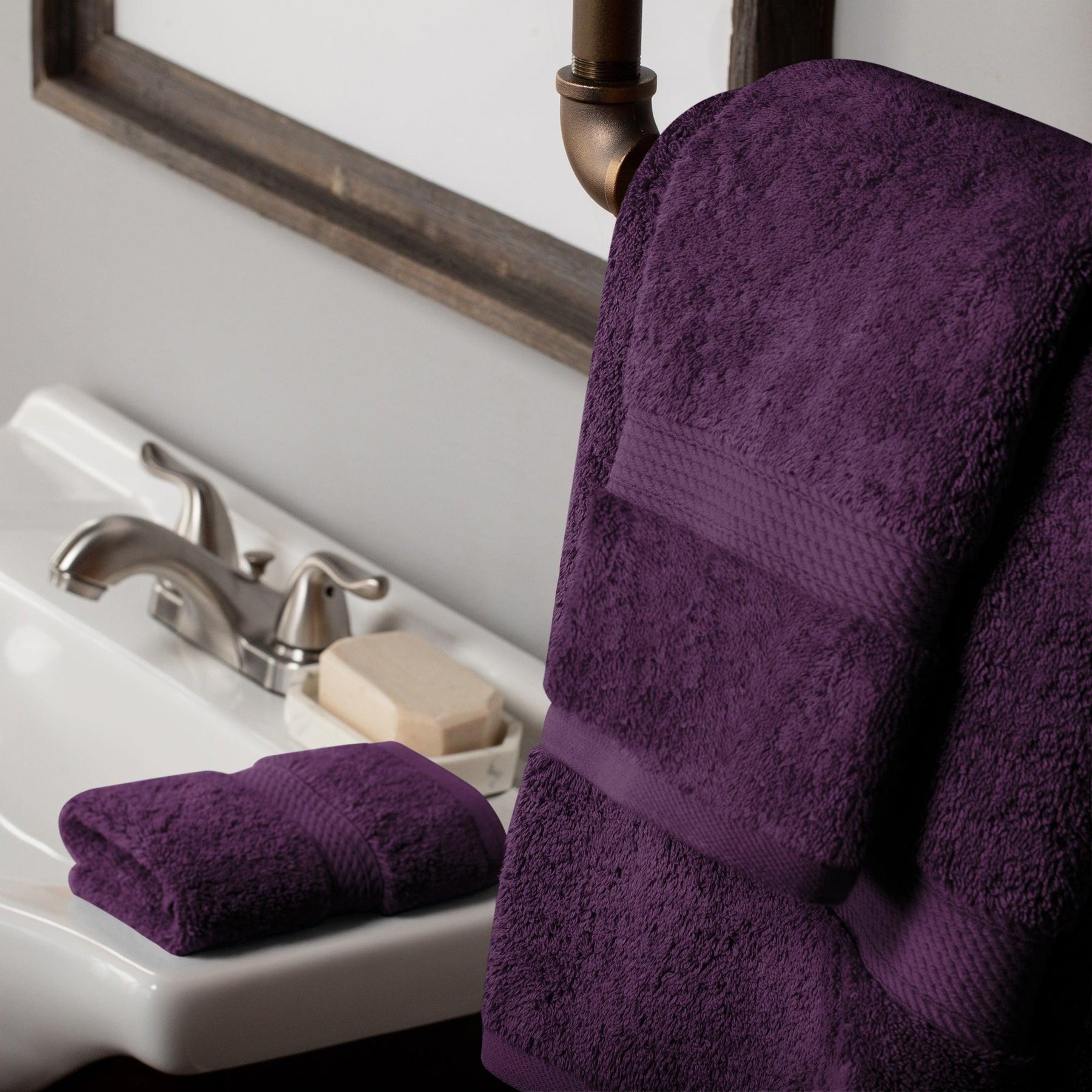 Egyptian Cotton Heavyweight 3 Piece Bath Towel Set - Plum