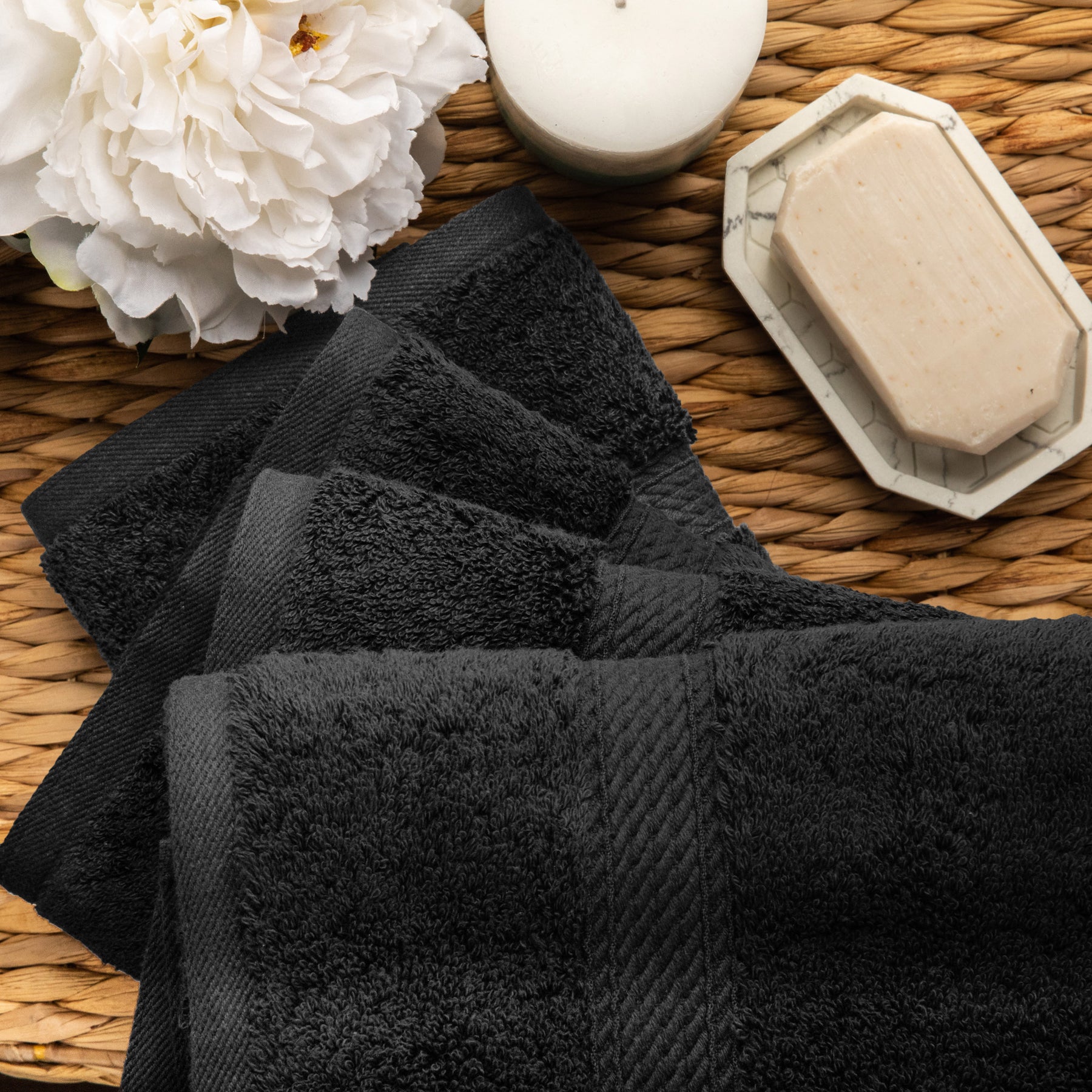 Solid Egyptian Cotton 4 Piece Hand Towel Set - Black