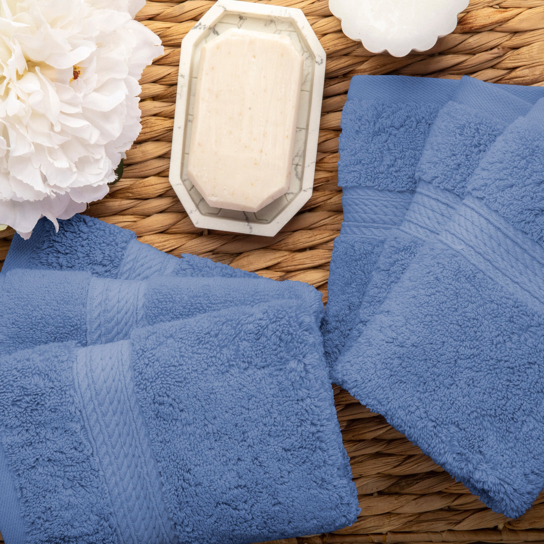 Egyptian Cotton Heavyweight 6 Piece Face Towel/ Washcloth Set - Denim Blue