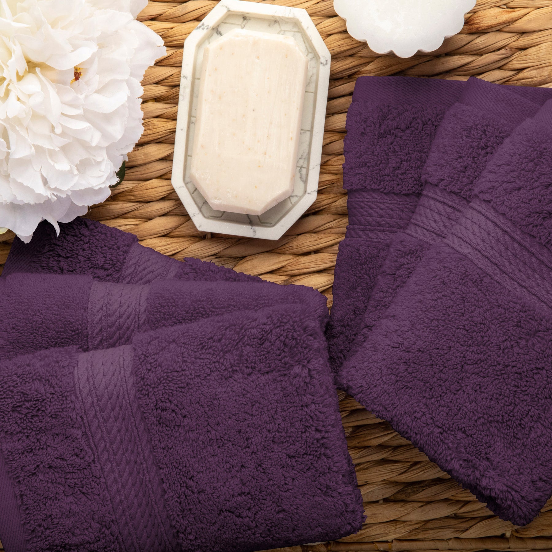 Egyptian Cotton Heavyweight 6 Piece Face Towel/ Washcloth Set - Plum