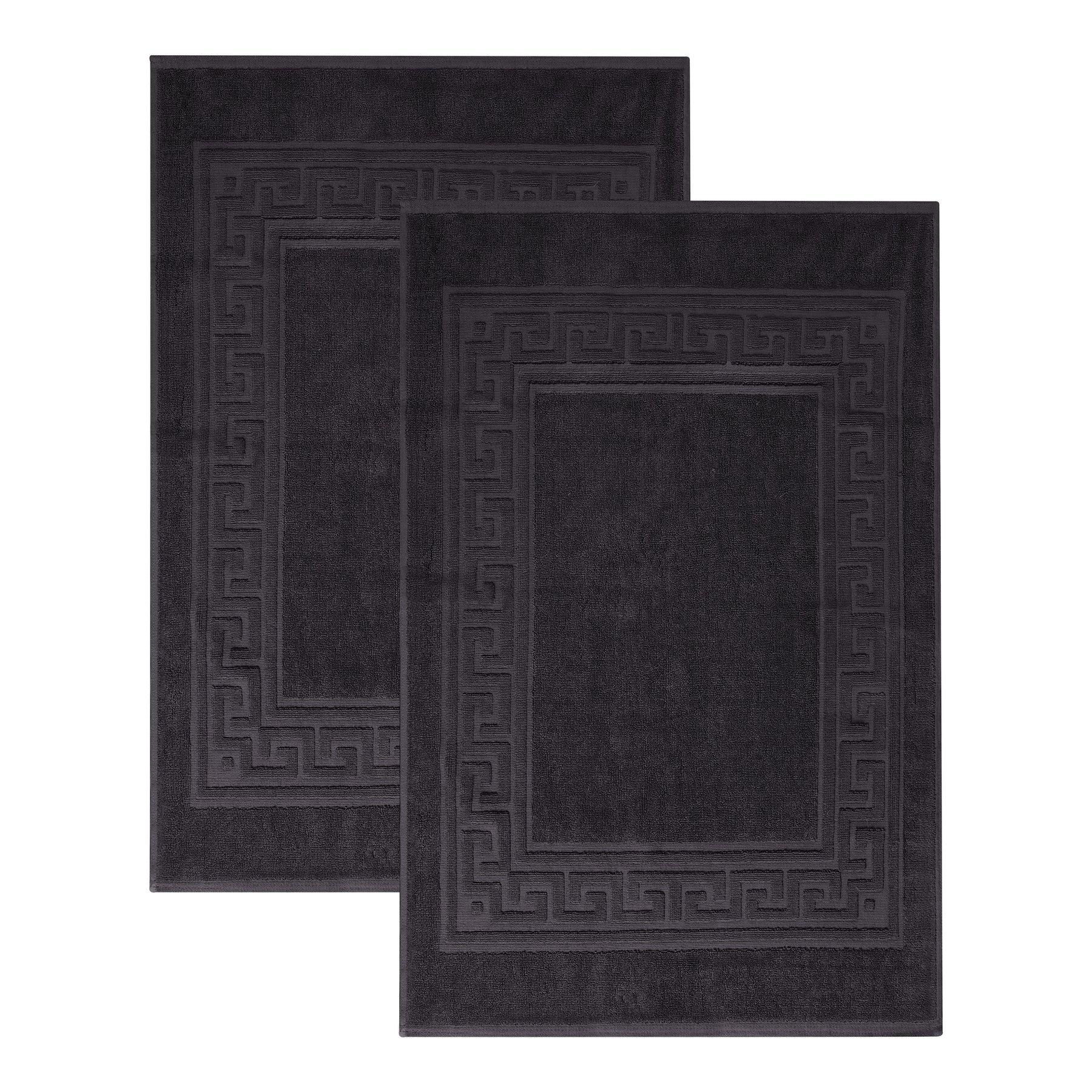 100% Cotton Highly-Absorbent Greek Key Border Solid 2-Piece Bath Mat Set - Black