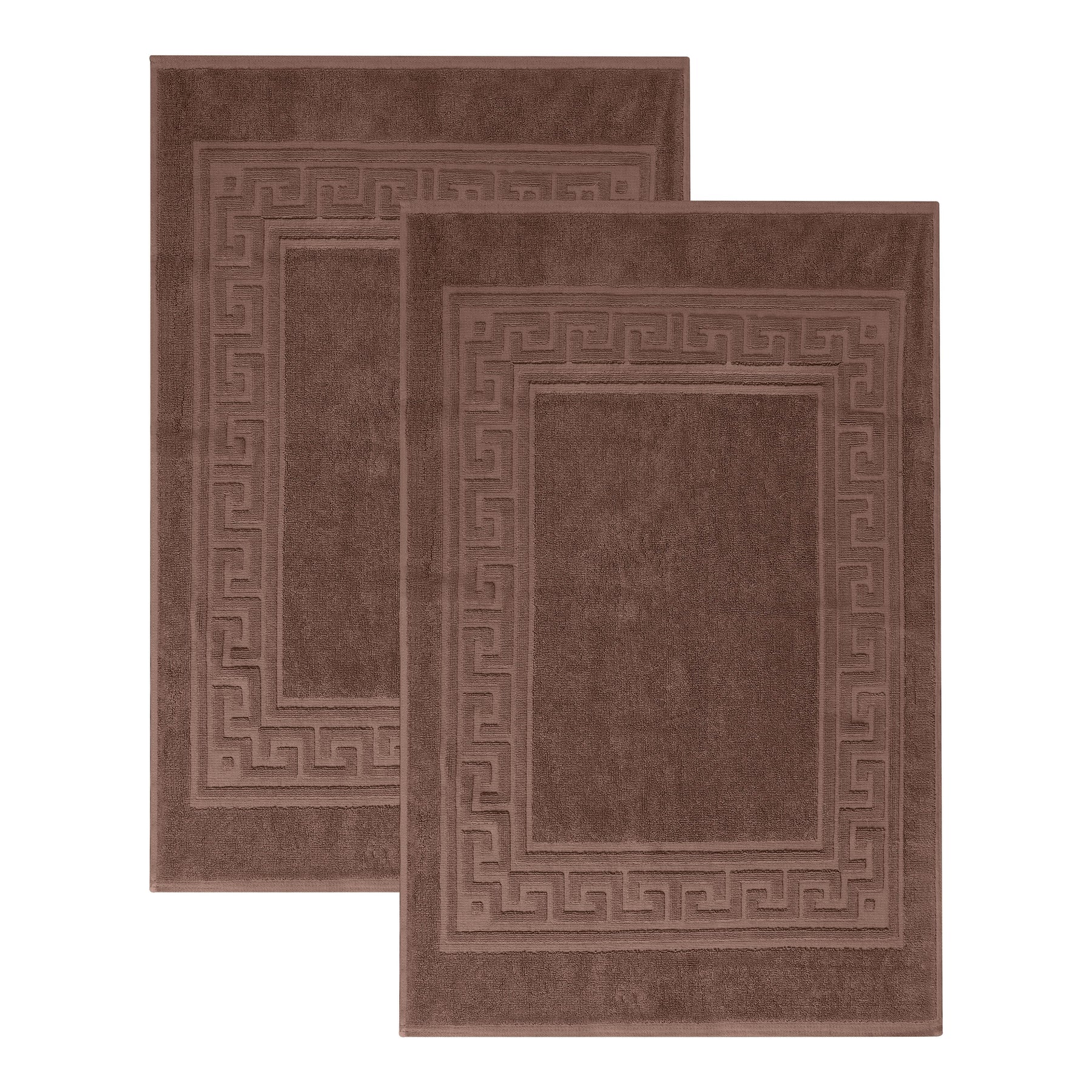 100% Cotton Highly-Absorbent Greek Key Border Solid 2-Piece Bath Mat Set - Mocha