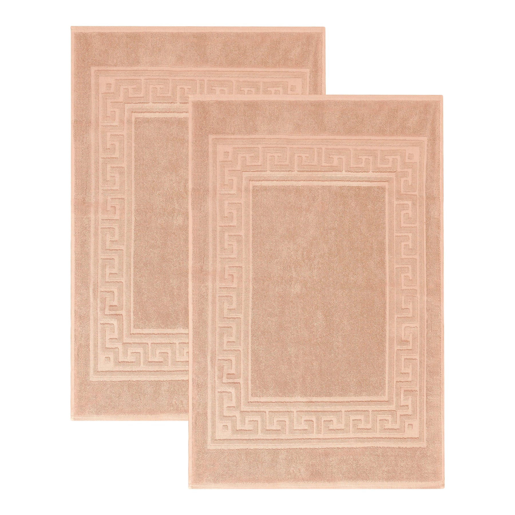 100% Cotton Highly-Absorbent Greek Key Border Solid 2-Piece Bath Mat Set - Peach