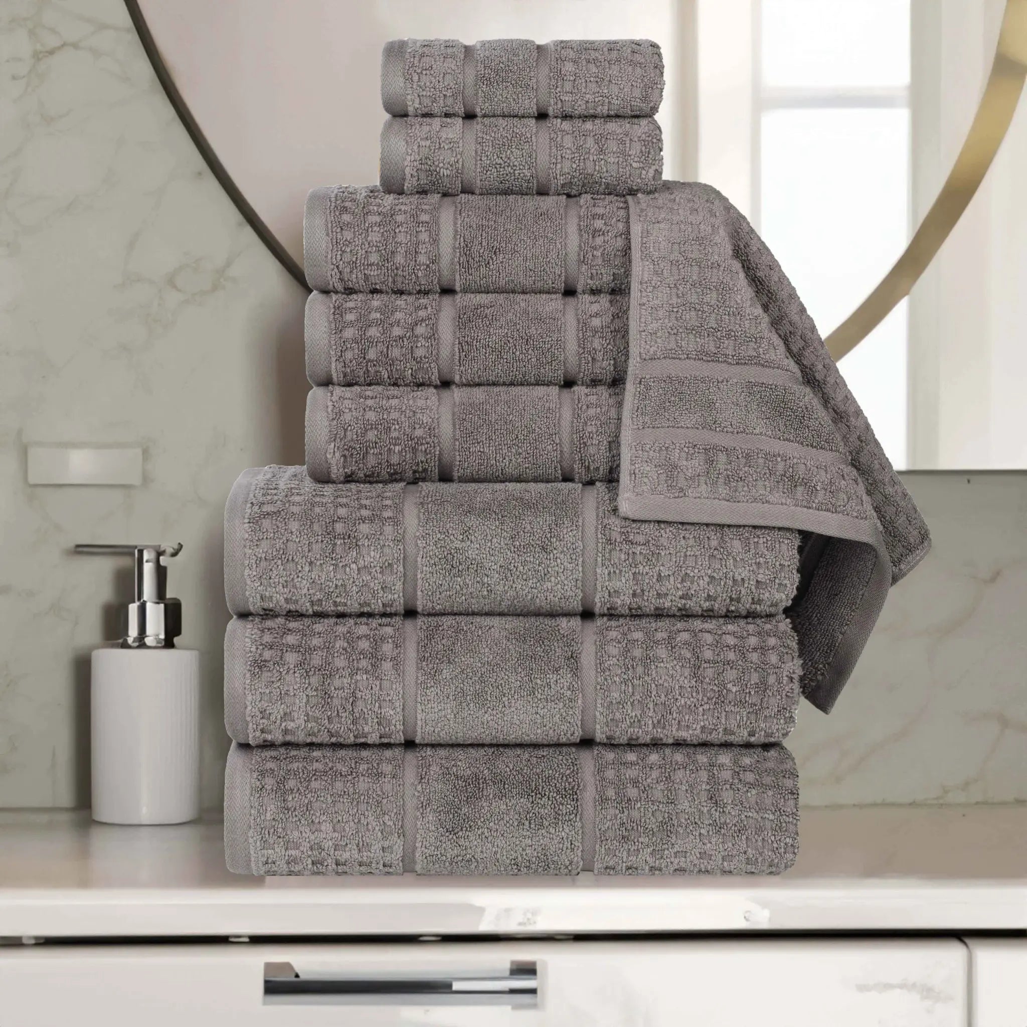 Napa Zero Twist Cotton Solid Waffle Honeycomb 9 Piece Towel Set - Towel Set by Superior Brand