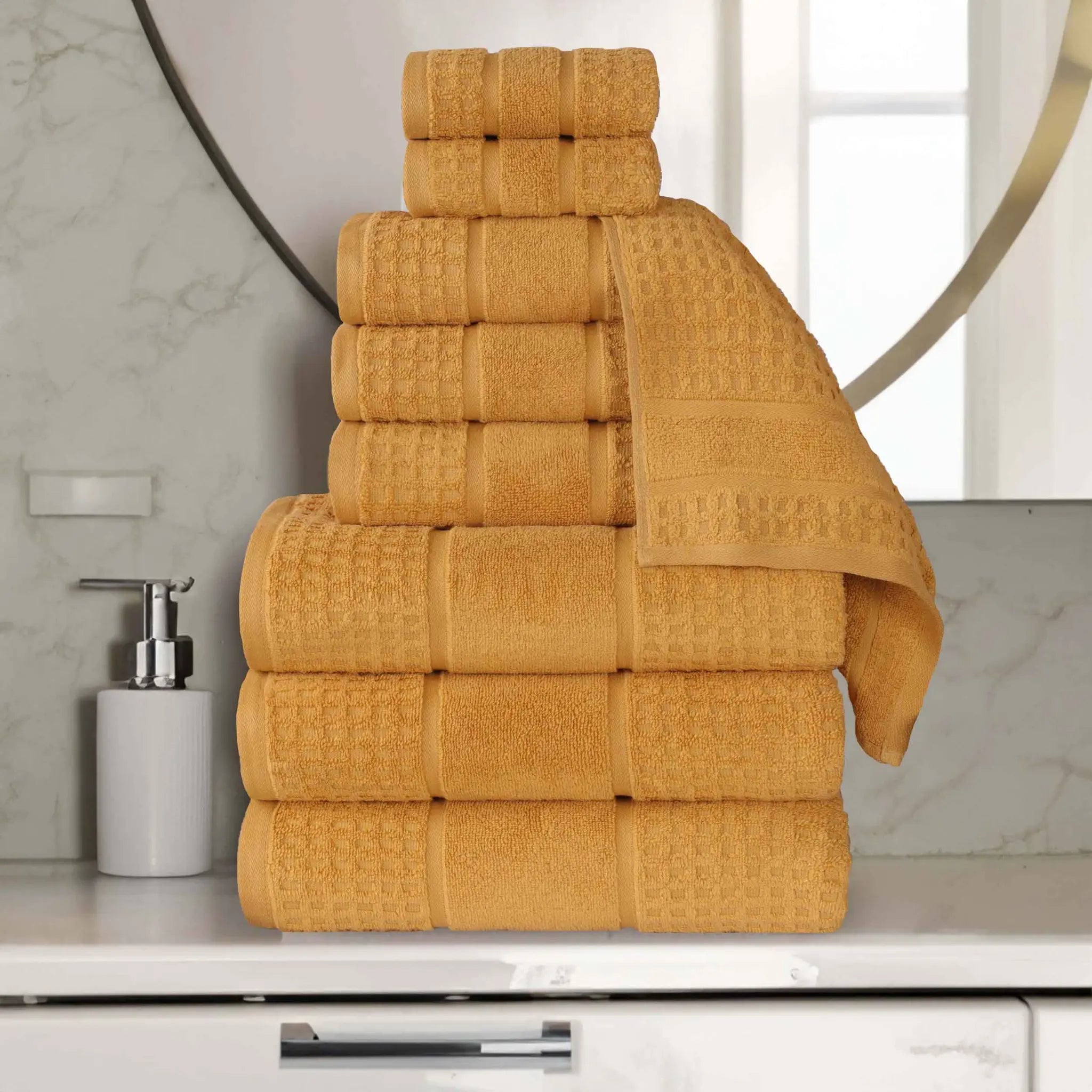 Napa Zero Twist Cotton Solid Waffle Honeycomb 9 Piece Towel Set - Towel Set by Superior Brand
