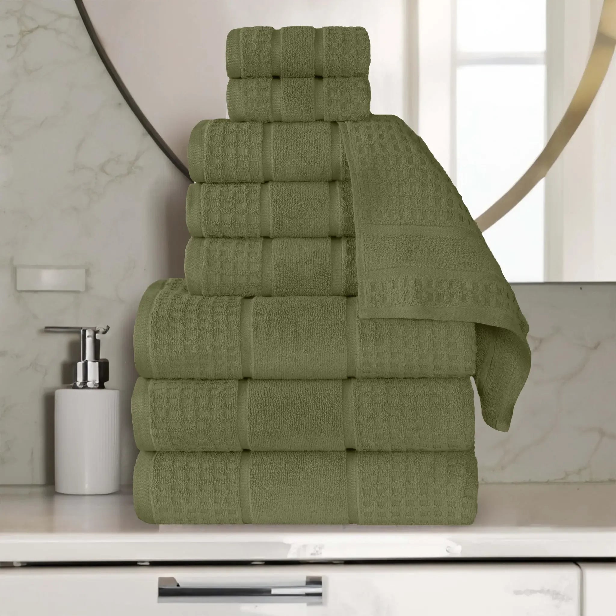 Napa Zero Twist Cotton Solid Waffle Honeycomb 9 Piece Towel Set - Towel Set by Superior Brand