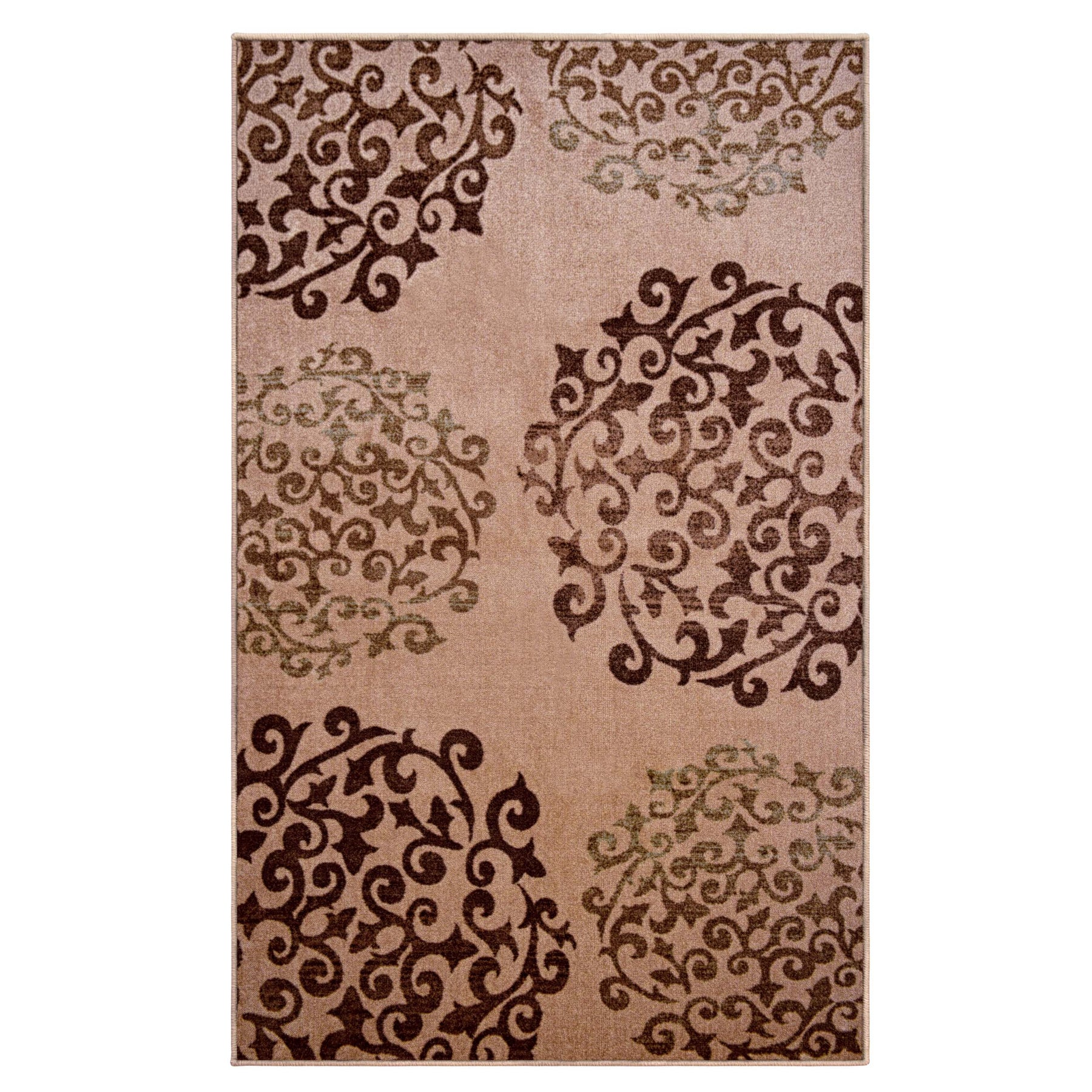 Superior Amber Floral Medallion Non-Slip Indoor Area Rug or Runner - Camel