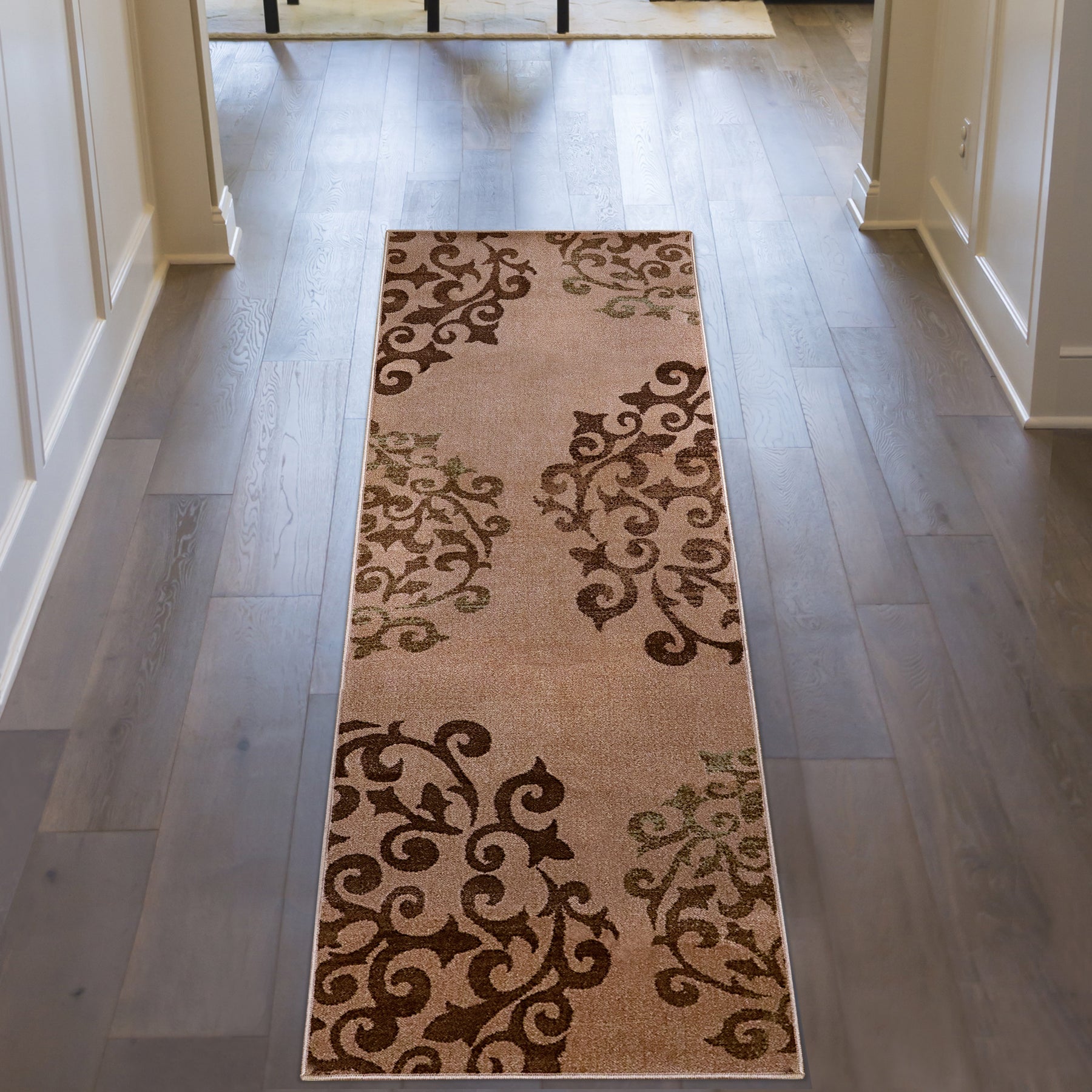 Superior Amber Floral Medallion Non-Slip Indoor Area Rug or Runner - Camel
