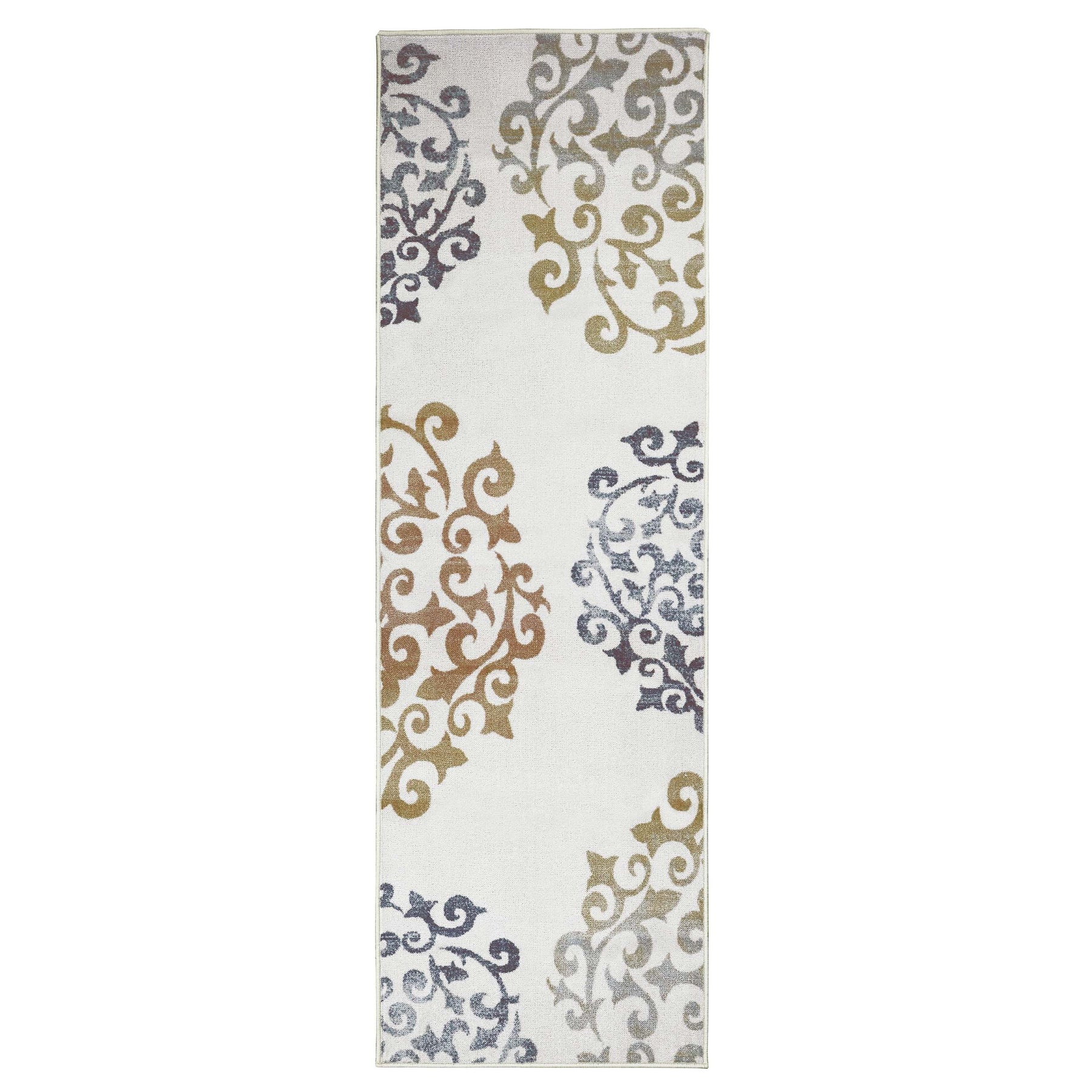 Superior Amber Floral Medallion Non-Slip Indoor Area Rug or Runner - Ivory