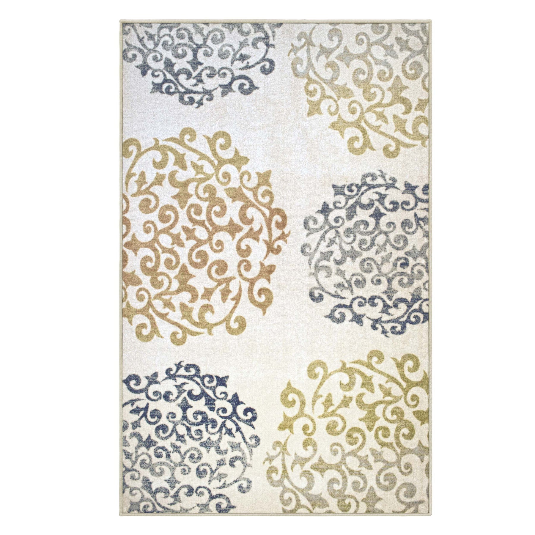 Superior Amber Floral Medallion Non-Slip Indoor Area Rug or Runner - Ivory