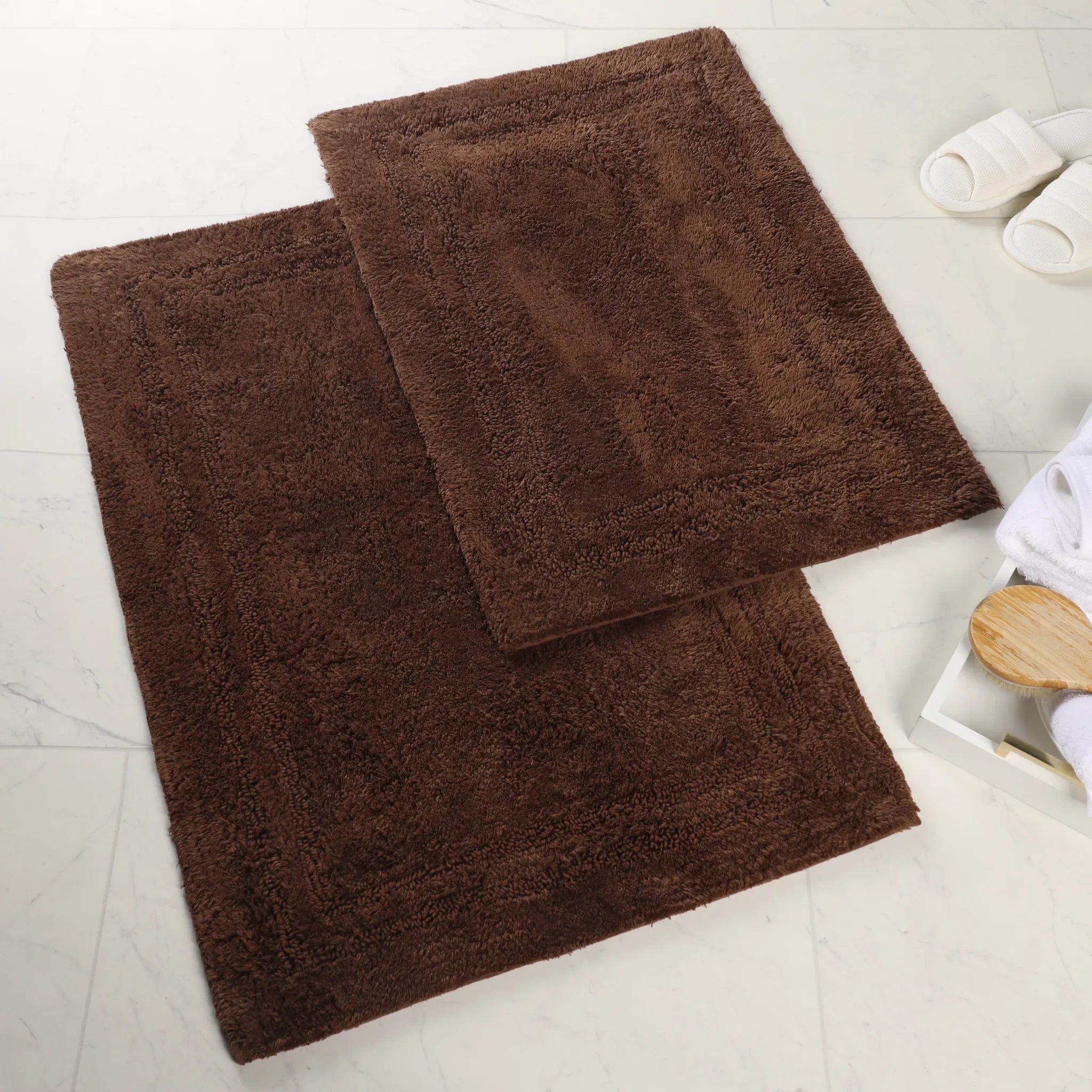 Cotton Solid Non-Skid Washable 2 Piece Bathroom Rug Set - Bath Rugs by Superior Brand