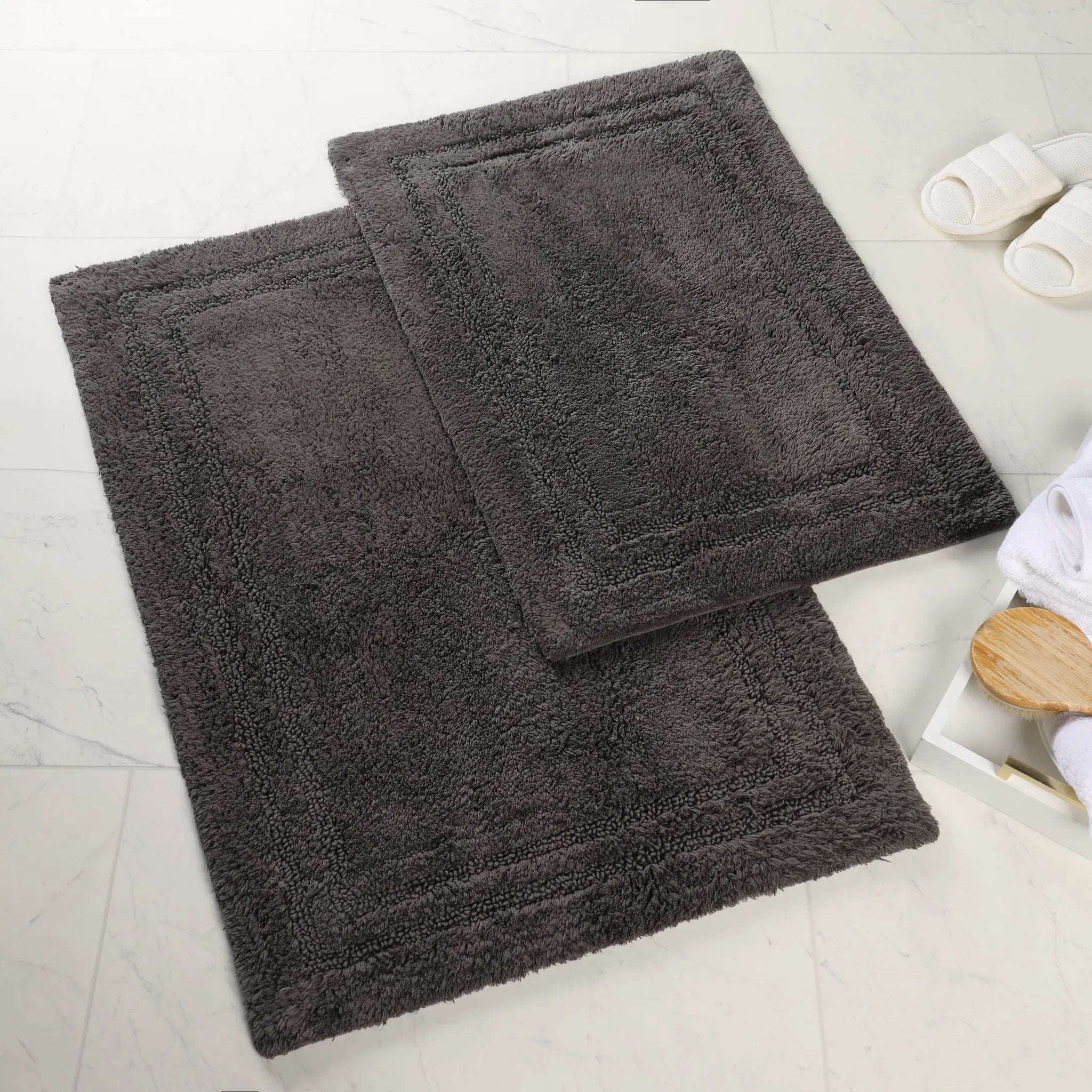 Cotton Solid Non-Skid Washable 2 Piece Bathroom Rug Set - Bath Rugs by Superior Brand
