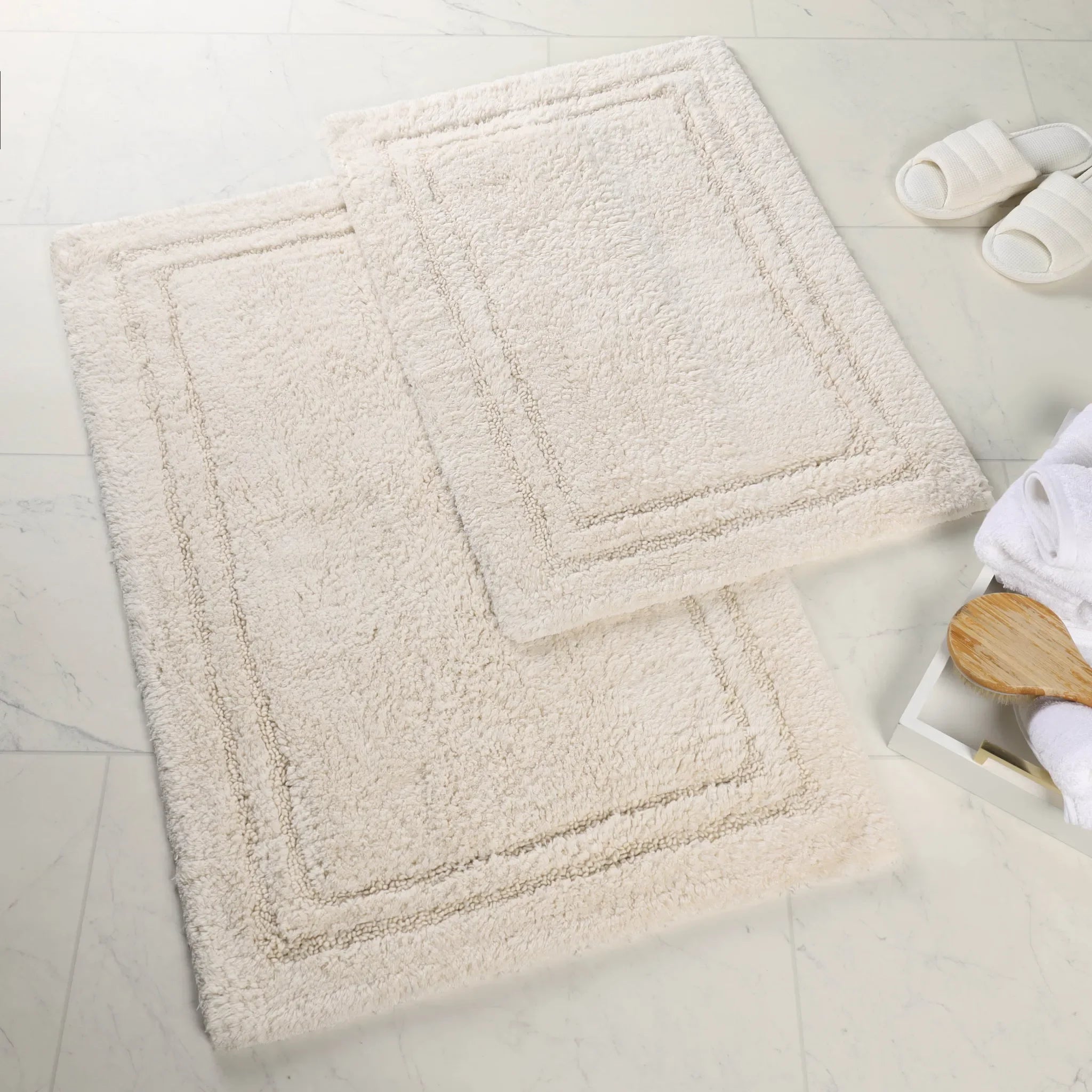 Cotton Solid Non-Skid Washable 2 Piece Bathroom Rug Set - Bath Rugs by Superior Brand